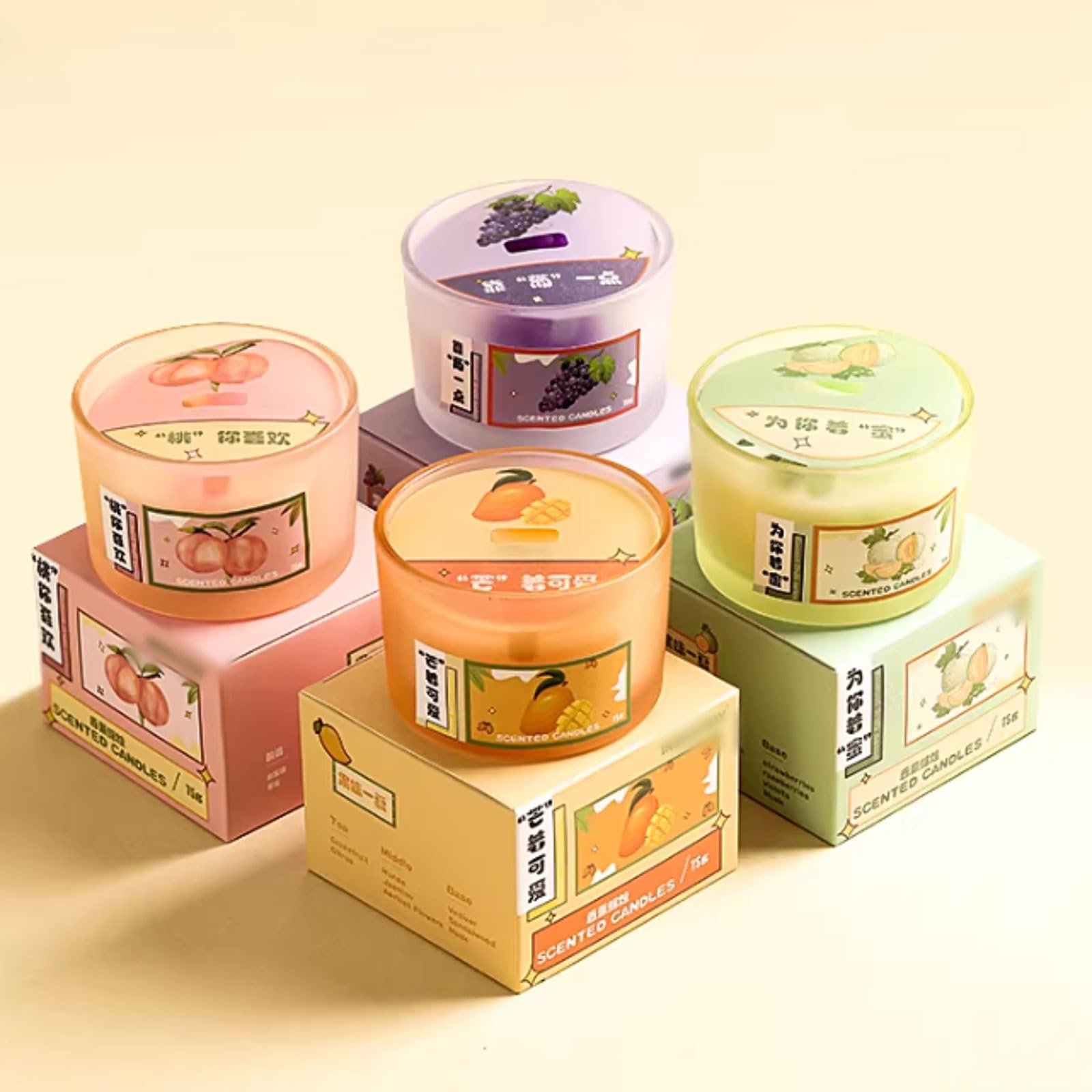 Compacto Velas de vidrio afrutadas hechas con cera de soja y aceites esenciales, vela de aromaterapia creativa, quema limpia for aliviar el estrés no es picante(Groen)