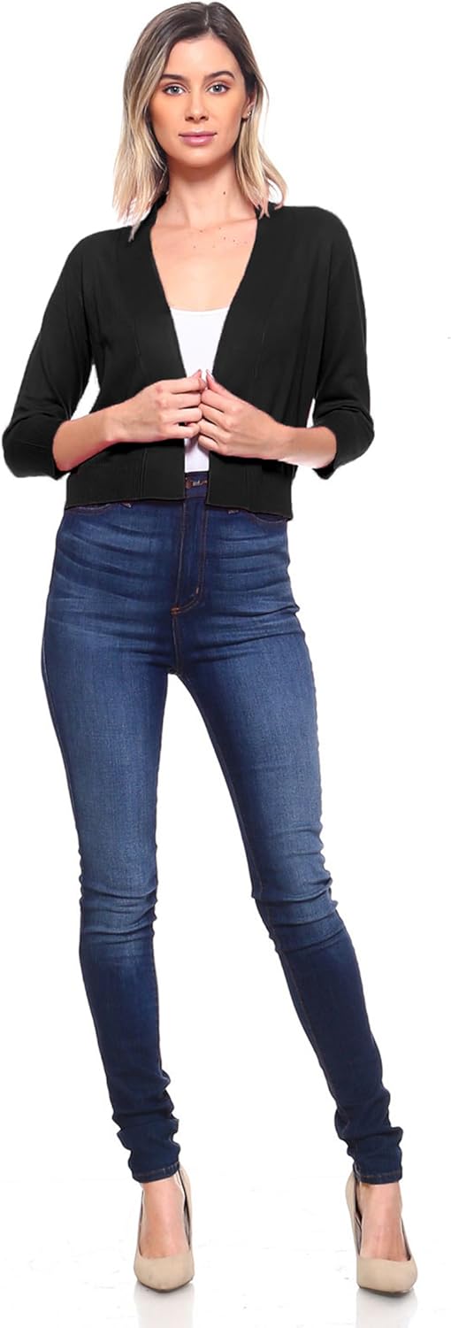 Cielo Women's Soft Solid Open Front 3/4 Sleeve Sweater Cardigan - Image 4