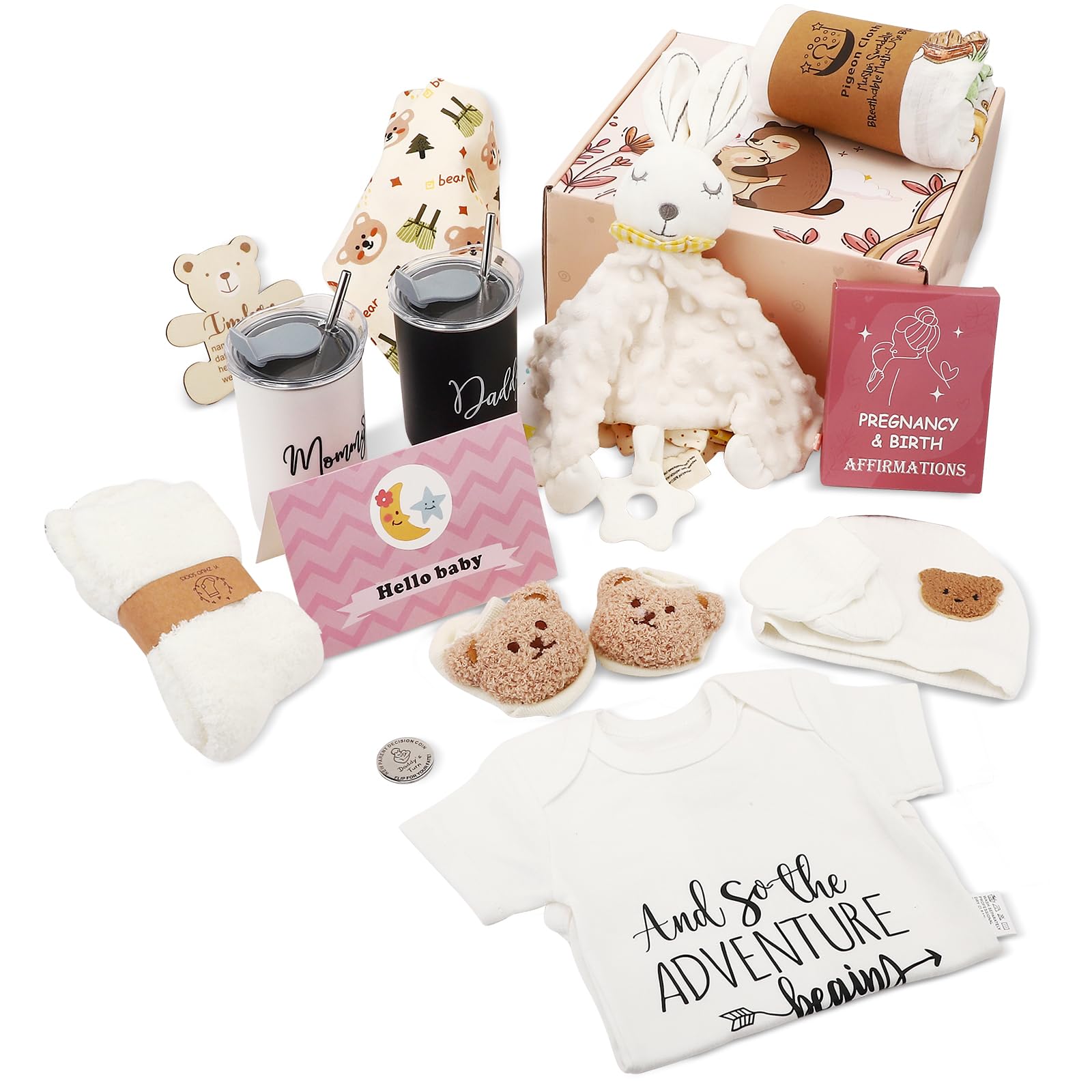 Cadeau bebe naissance coffret 15 en 1 mixte comprenant couverture et bavoir