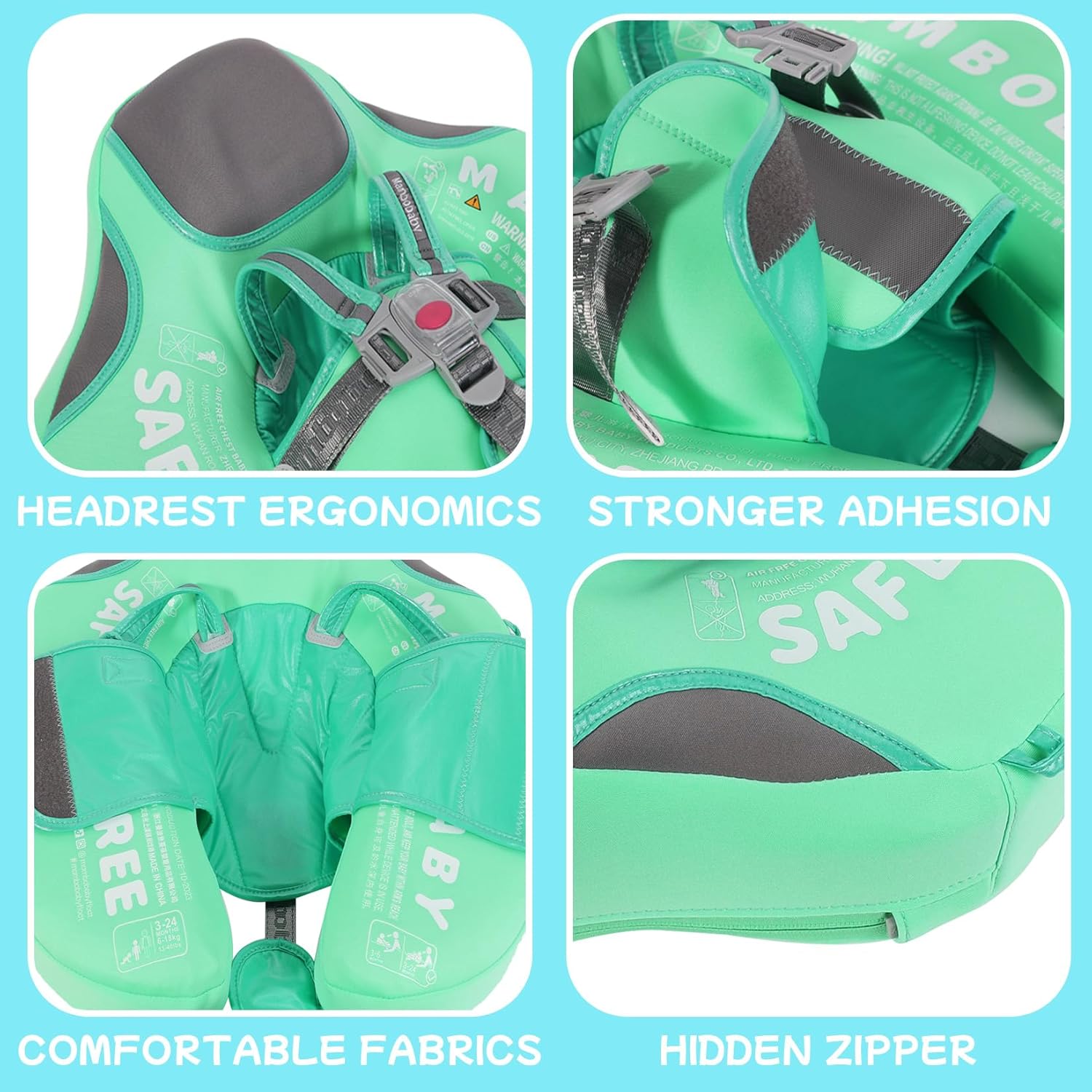 Mambobaby Float with Canopy Size Improved Non Inflatable Infant Baby Pool Float Smart Mambo Float Swim Trainer Baby Swim Float Mambo Baby Float Solid Air Free Water Waist Swimming Ring