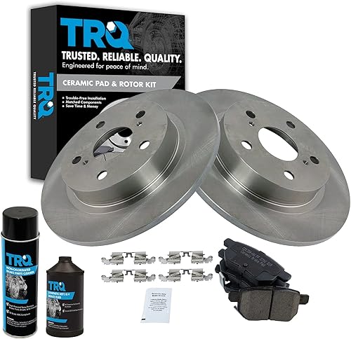 TRQ Kit de pastillas de freno trasero y rotor, kit químico de freno, pastillas de freno Rotor de freno de cerámica compatible con Scion tC 2011-2016