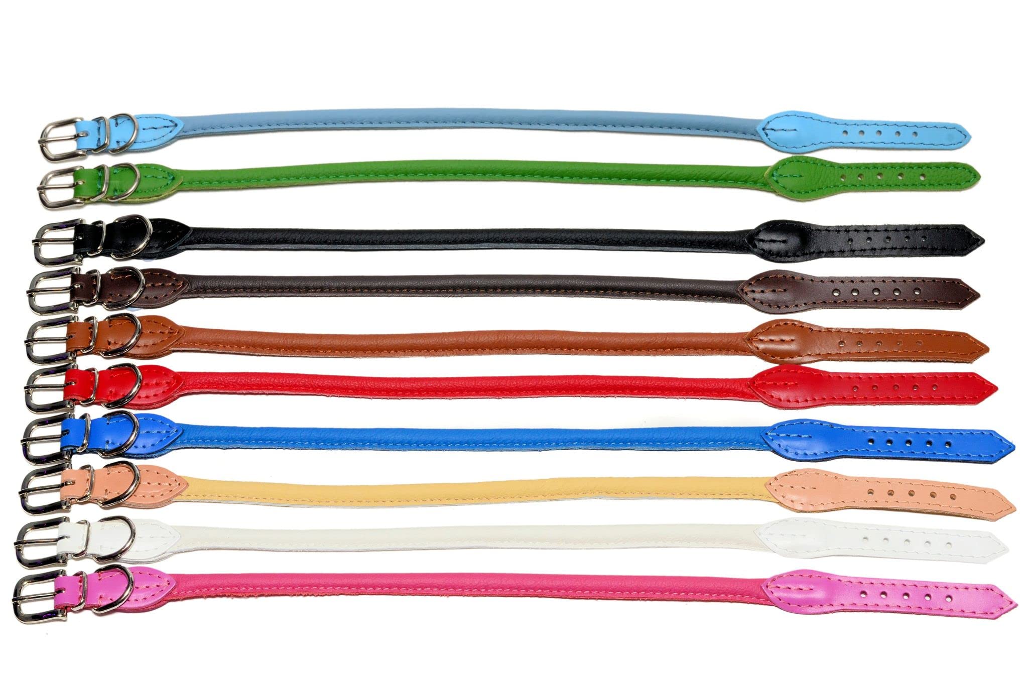 ZOOLESZCZ HandMade Real LEATHER ROLLED SLIP DOG COLLARS MULTICOLORED Flat Buckle (Fit Dog Neck 13.5'' To 15'', RED)