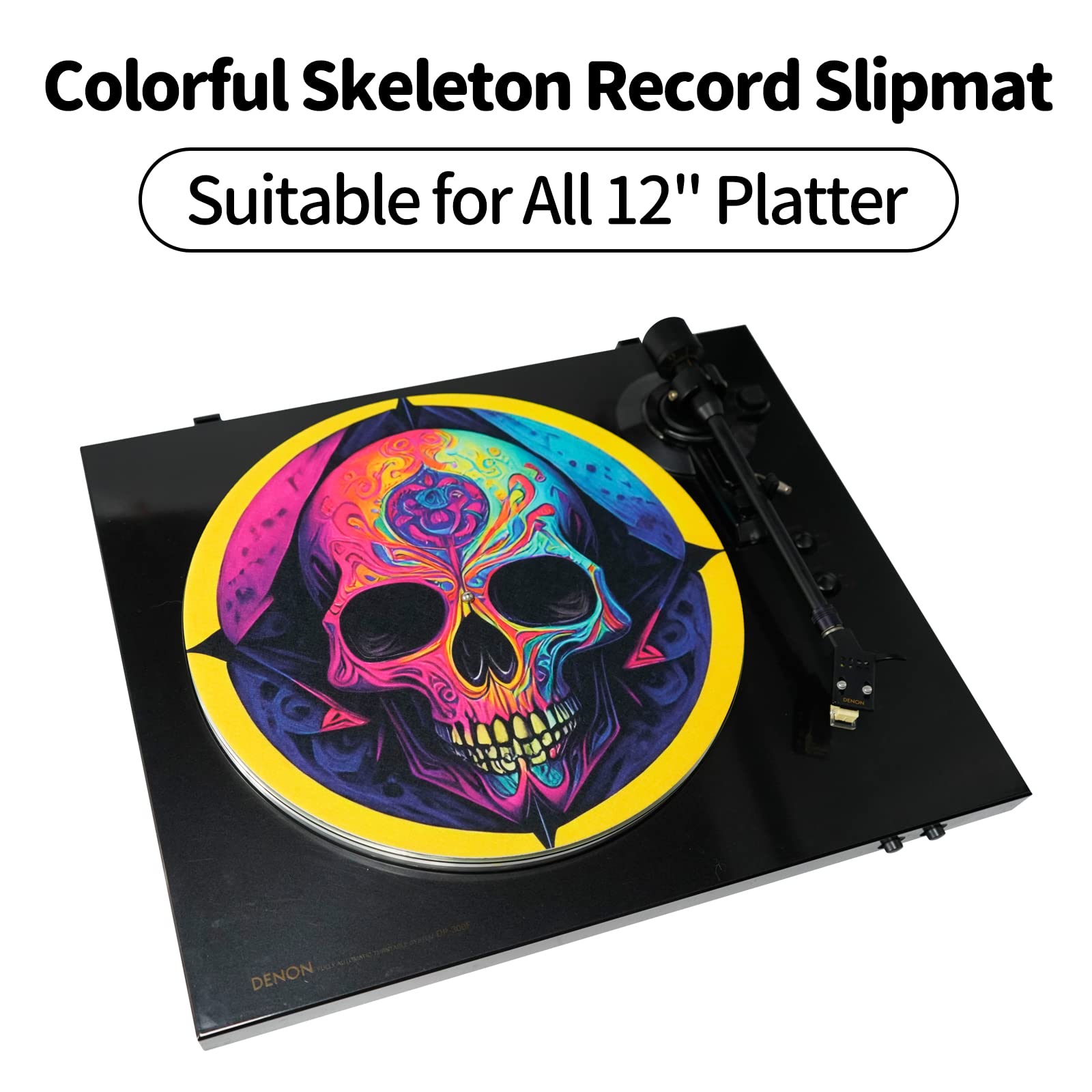 sdroceRyaM Tapis de plateau en feutre pour tourne-disque 30,5 cm Motif tête de mort Antistatique pour tourne-disque vinyle LP DJ Réduit les vibrations et améliore la clarté du son, Style A