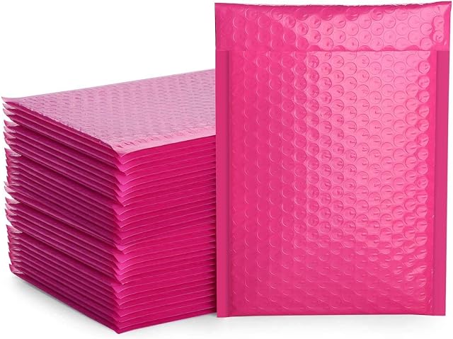 Switory 25Pcs Poly Bubble Mailers A5 Padded Envelopes Bulk Bubble Lined Wrap Polymailer Bags for Shipping Packaging Mailing Self Seal Pink 15.2cmx22.9cm