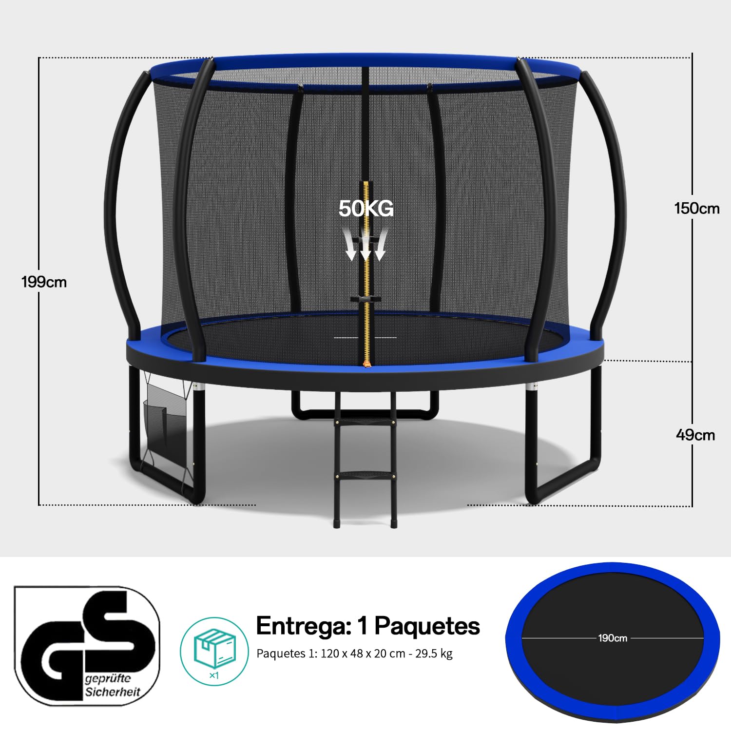 Flamaker Cama Elástica para Niños, Trampolín Exterior Jardín con Funda de Seguridad, Estructura Marco Estable Anticorrosión, Ø 228/305/366/427 cm, Capacidad 150 kg