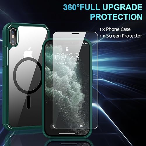 Miniatura 4 de ZZDZZ Funda magnética diseñada para iPhone Xs Max compatible con MagSafe con protector de pantalla antiarañazos (verde)