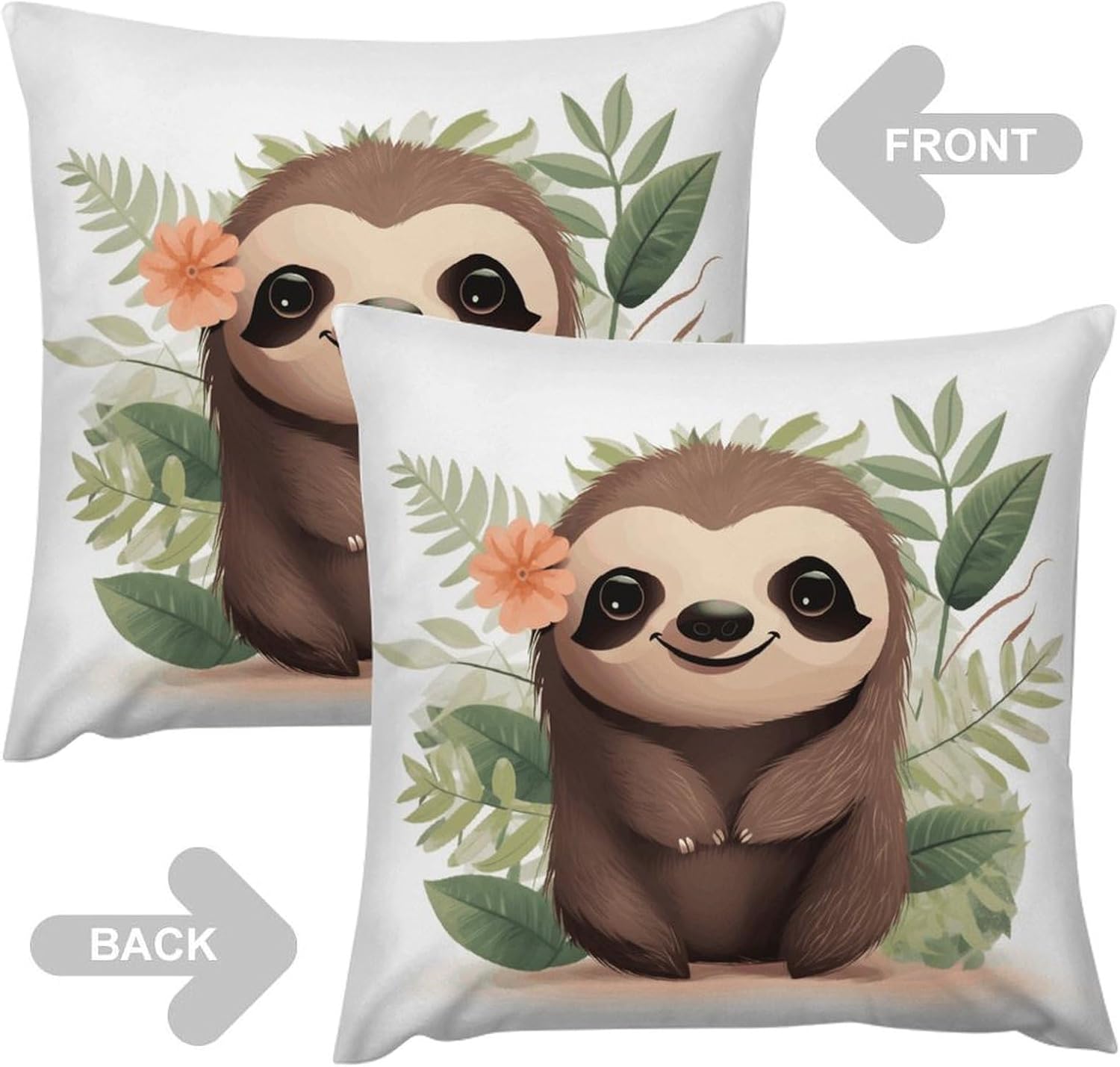 Cute Cartoon Sloth Throw Pillow Covers 12 "x12