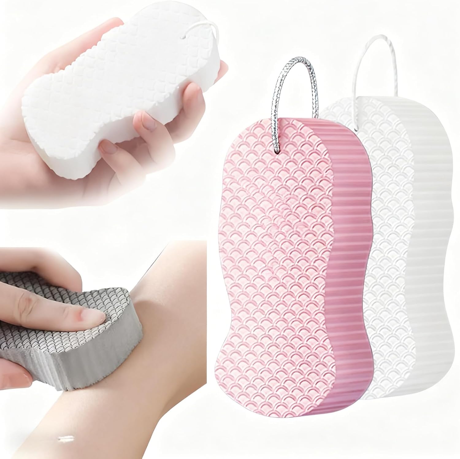 Magic Exfoliating Bath Sponge, 2026 New Magic Exfoliating Body Scrubber for All Skin Types, 3D Super Soft Exfoliating Bath Sponge for Friendly Reusable, Adults Men and Women (Pink & White)