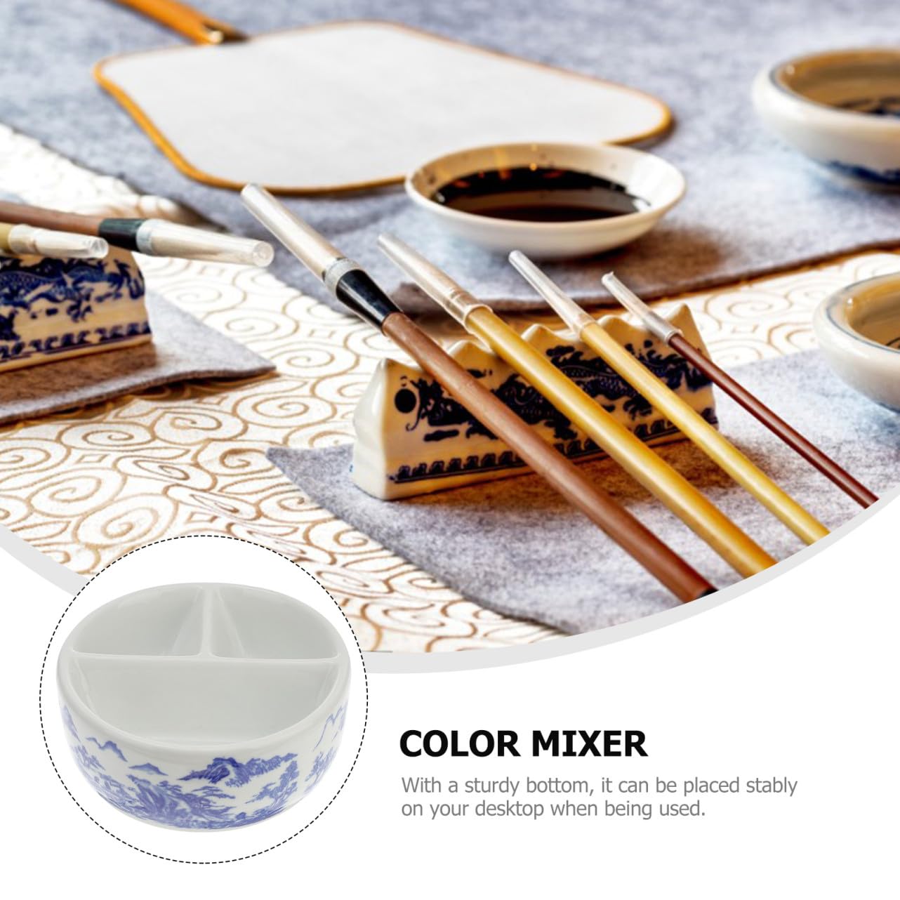 Palette de Mélange de Couleurs en Céramique Bleue et Blanche 1 Pièce