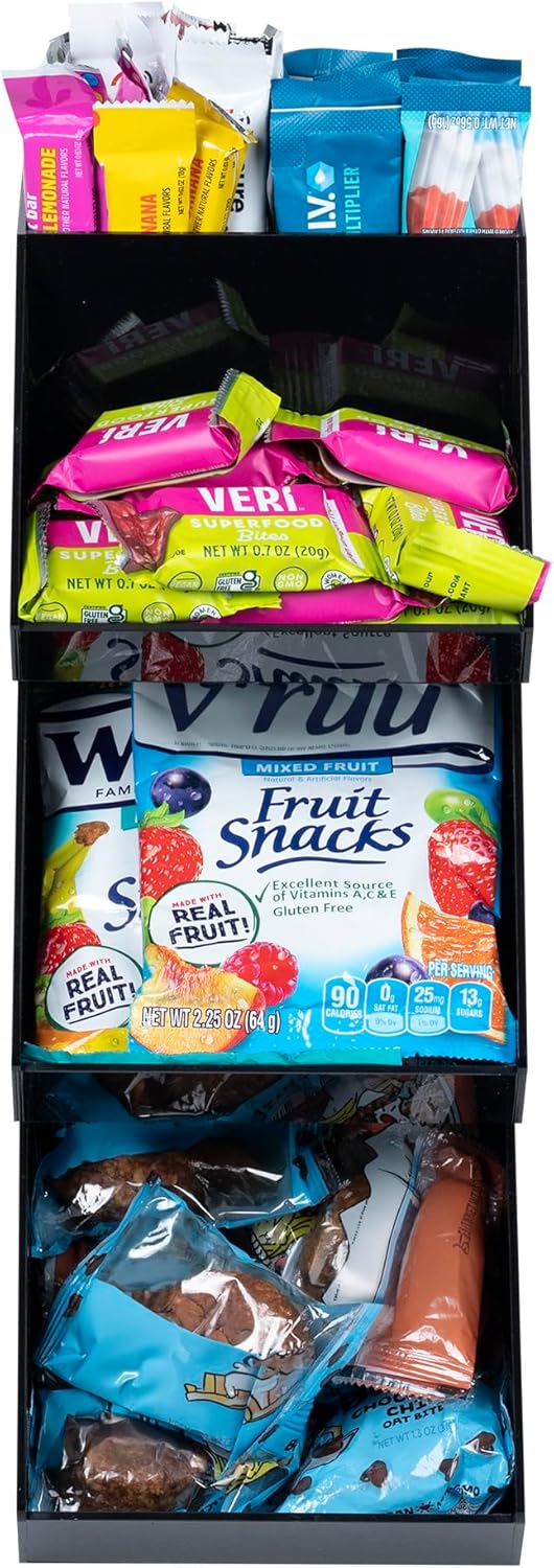 Condiment Holder Stand - 3 Tier Compartment for Condiments, Sauce Packets, and Coffee Station Organizer for Bar, Restaurant, Cafe, Home - Black Acrylic Caddy Storage Rack