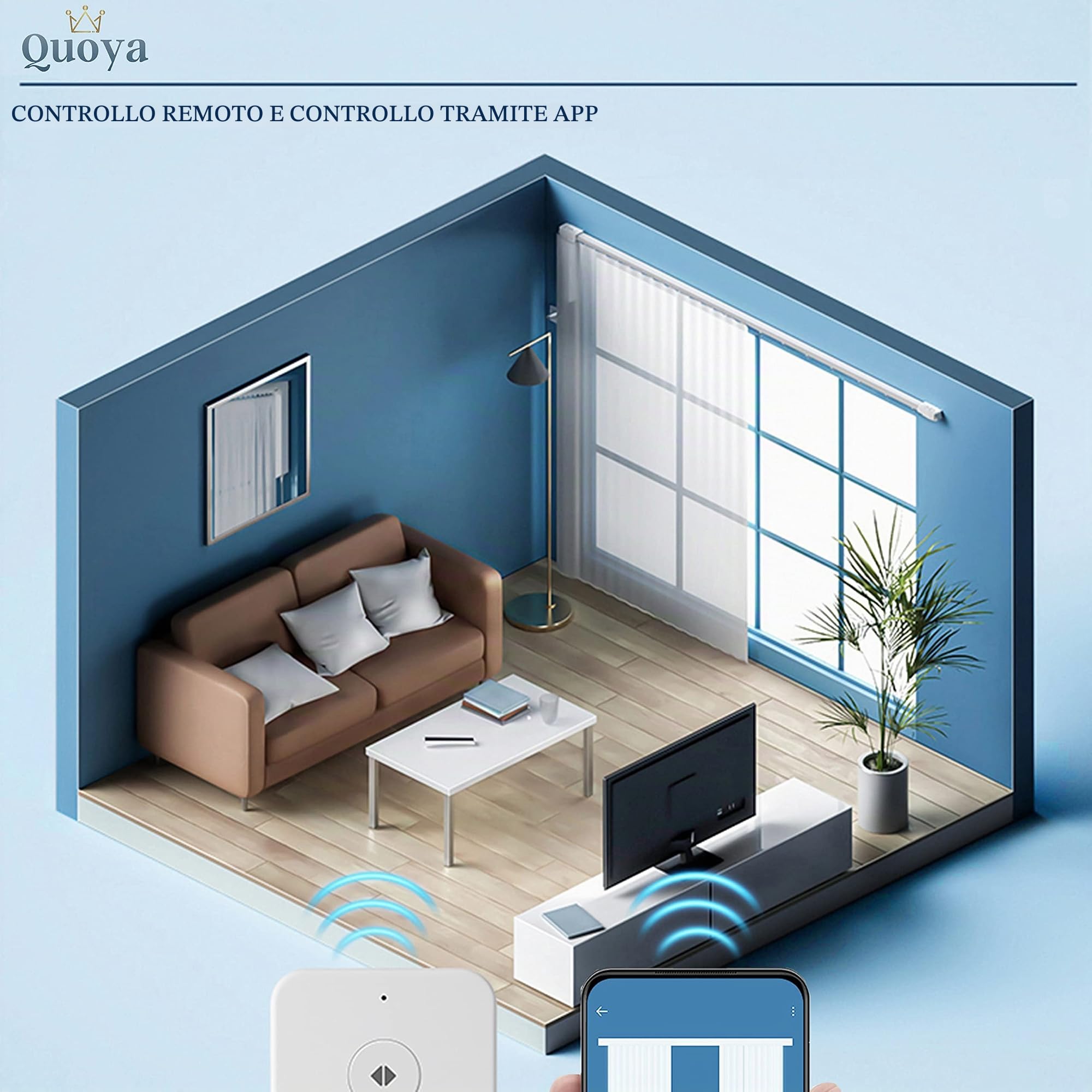 Quoya QL600 Binario elettrico intelligente per tende, motore motorizzato, lunghezza del binario regolabile, compatibile con Alexa, Google, Siri, Apple Watch (QL600, fino a 3 metri)