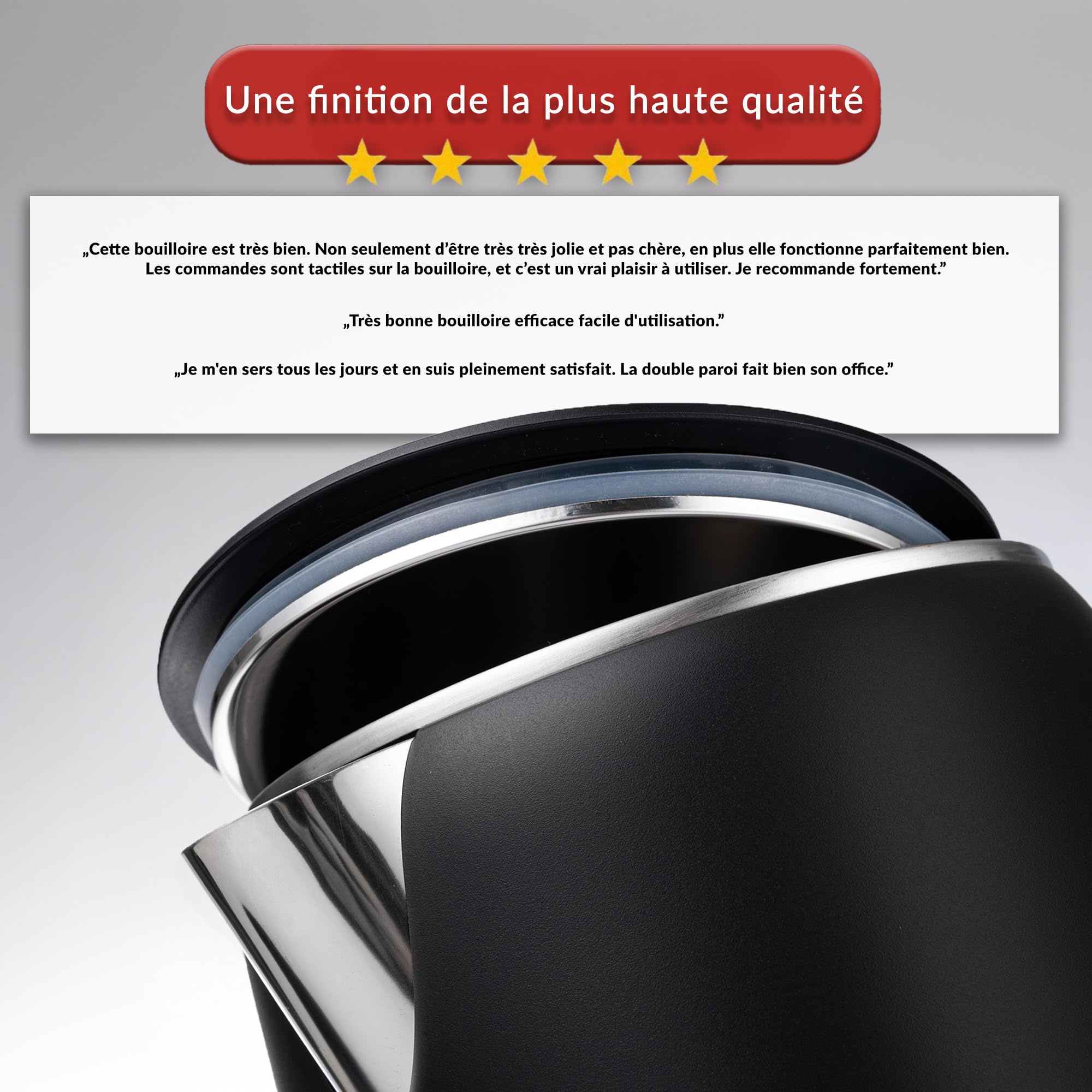 LEHMANN Bouilloire Electrique Inox 1,7L, Température réglable 45-100°C, Ebullition Rapide, Maintien au Chaud, Double Paroi, Écran Tactile, sans BPA, idéale pour Famille et Bureau, Noir Mat