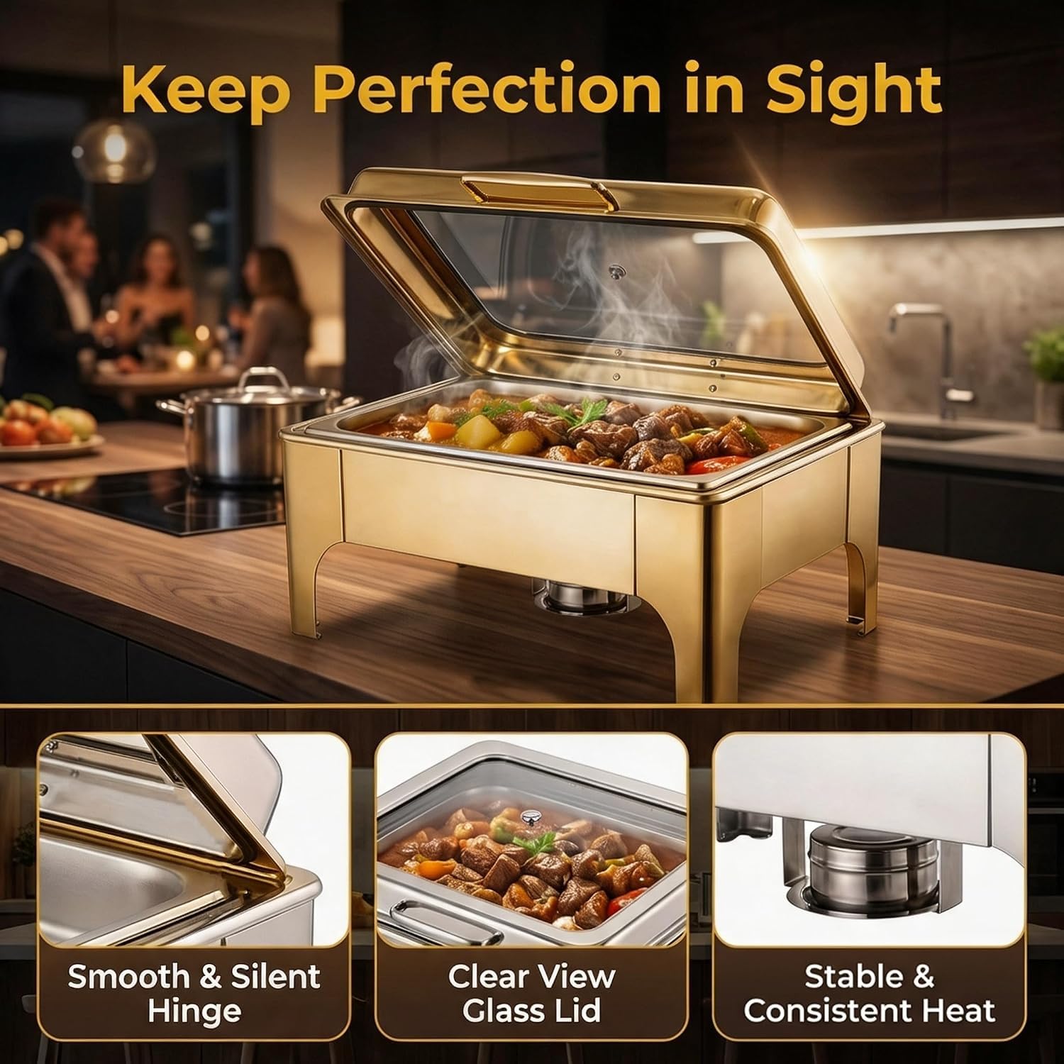 Scaldavivande in acciaio inox 9QT per buffet catering, design elegante, isolamento termico durevole, ideale per eventi e feste