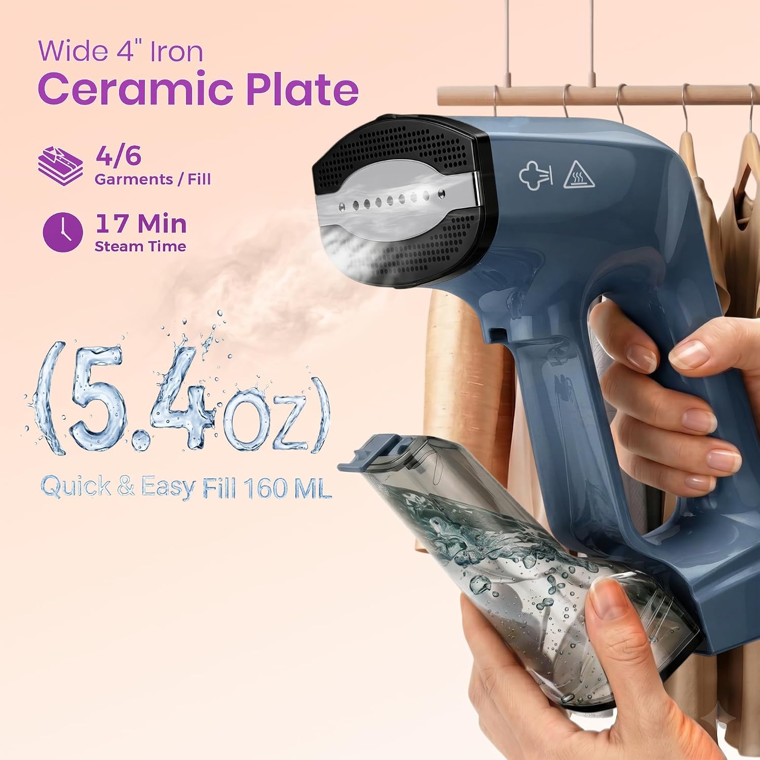 Vacuum Steamer for Clothes,1200W 2-in-1 Steamer & Iron, 3500Pa Suction Handheld Clothes Steamer, Garment Steamer & Wrinkle Remover for Shirts, Bedding, 30-Sec Heat-Up,4 Modes,Travel & Home (110-120V)