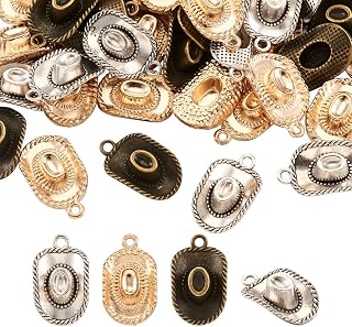 Beadthoven 60pcs Cowboy Hat Charm Pendants Mixed Colors Western Cowboy Cowgirl Hat Metal Charm Dangle Beads for Necklace Earring Keychain Jewelry Making DIY Crafts Accessory