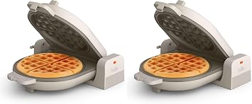 bella Flip-n-StoreWaffle Maker with EverGoodTMCeramic Nonstick Coating,Fits-anywhereTMKitchenware,Power Indicator Light,Cool Touch Handle&Cord Wrap,7 Wide & 1" Deep Plates,1000 Watt,Oatmilk,Pack of 2