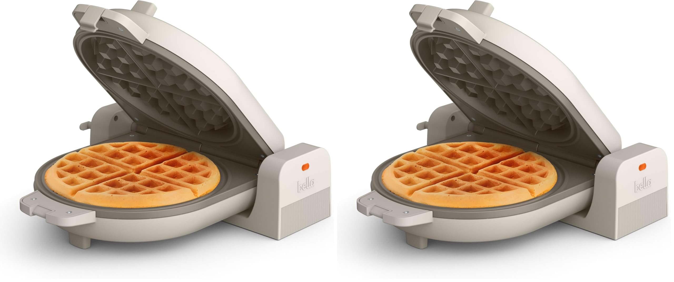 bella Flip-n-StoreWaffle Maker with EverGood™Ceramic Nonstick Coating,Fits-anywhere™Kitchenware,Power Indicator Light,Cool Touch Handle&amp;Cord Wrap,7” Wide &amp; 1" Deep Plates,1000 Watt,Oatmilk,(Pack of 2)