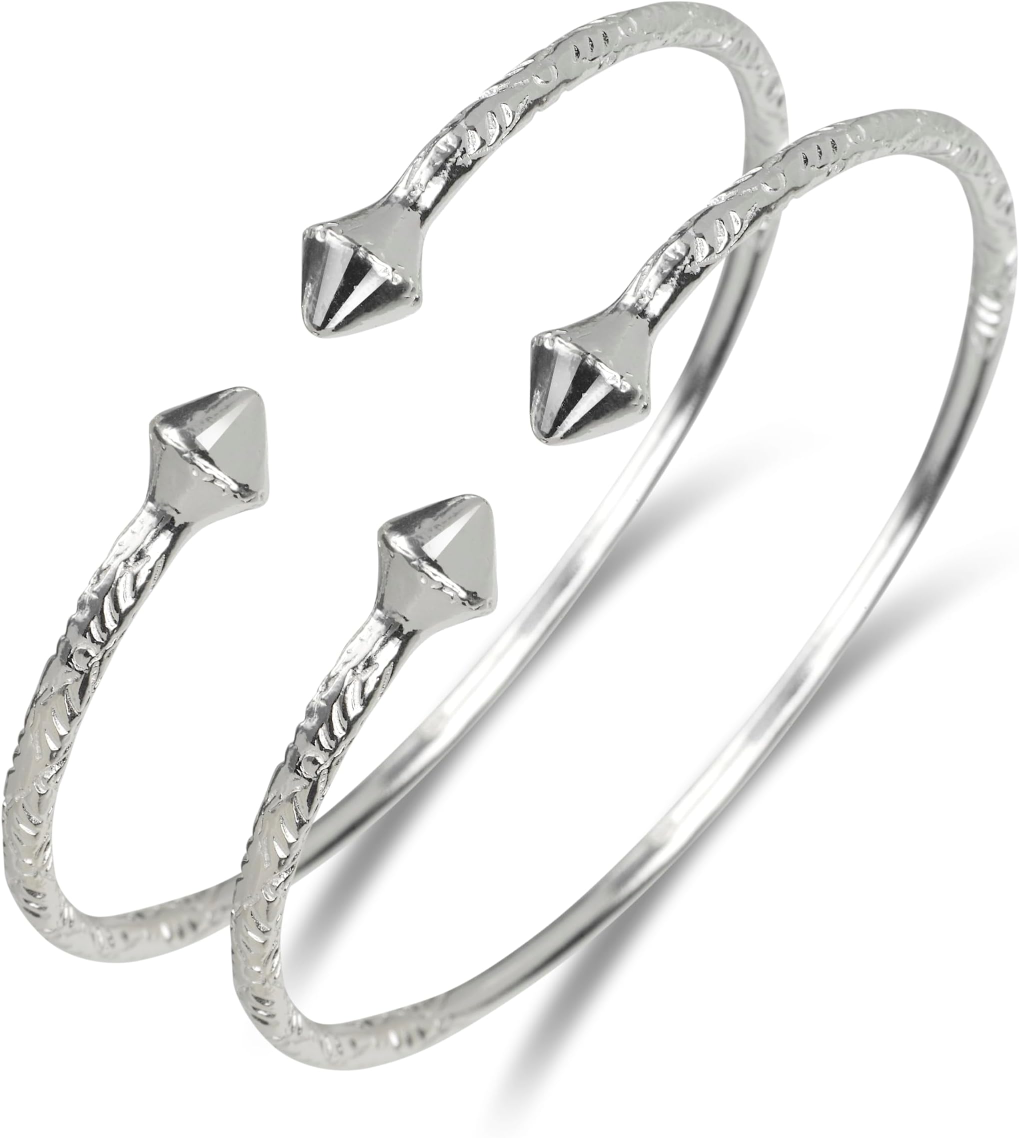 Solid .925 Sterling Silver Slim Cone West Indian Bangles, 1 pair (Made in the USA)