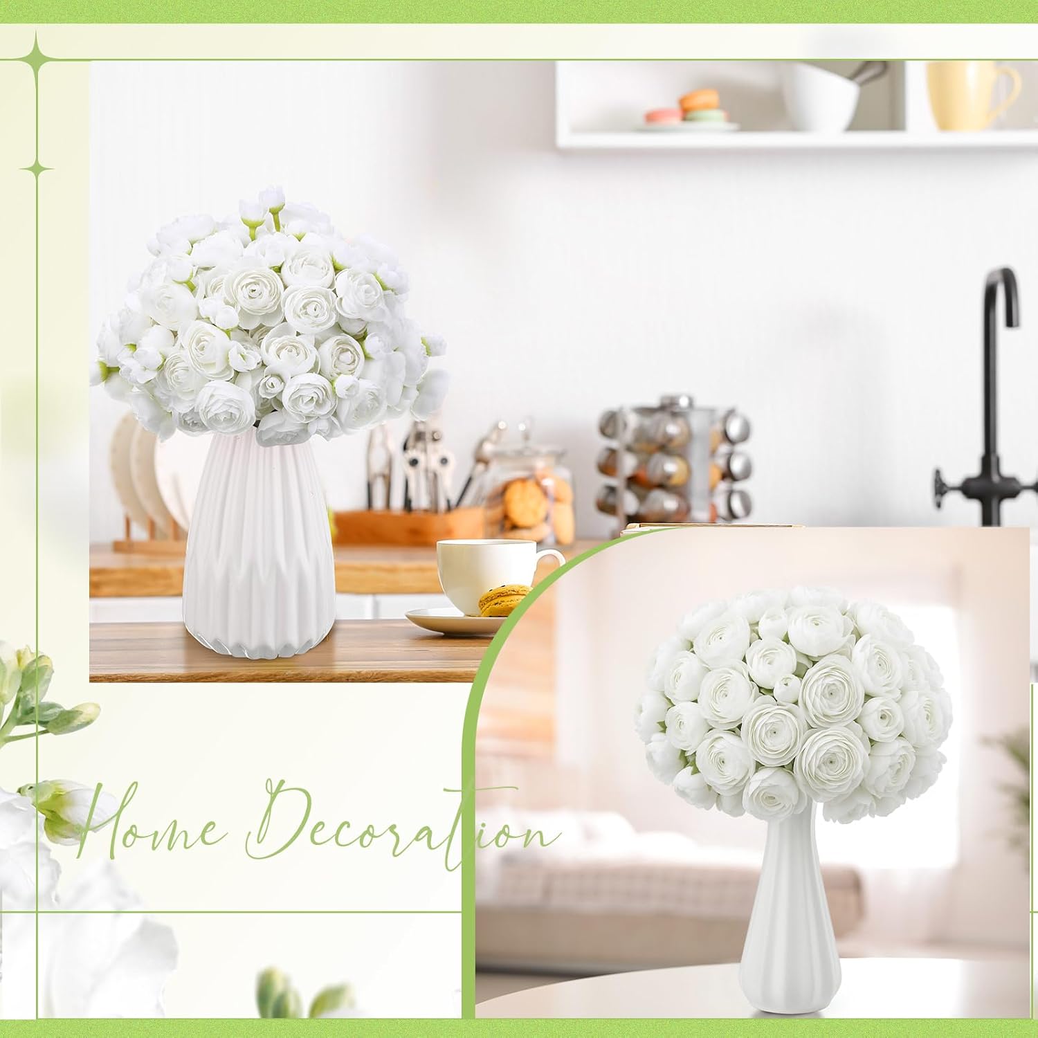 Giegxin 48 Pcs Ranunculus Artificial Flower,Real Touch Peonies Artificial Flower Silk Faux DIY Bouquet for Wedding Bridal Shower Valentine Centerpieces Arrangements Home Decorations(White) - Image 4