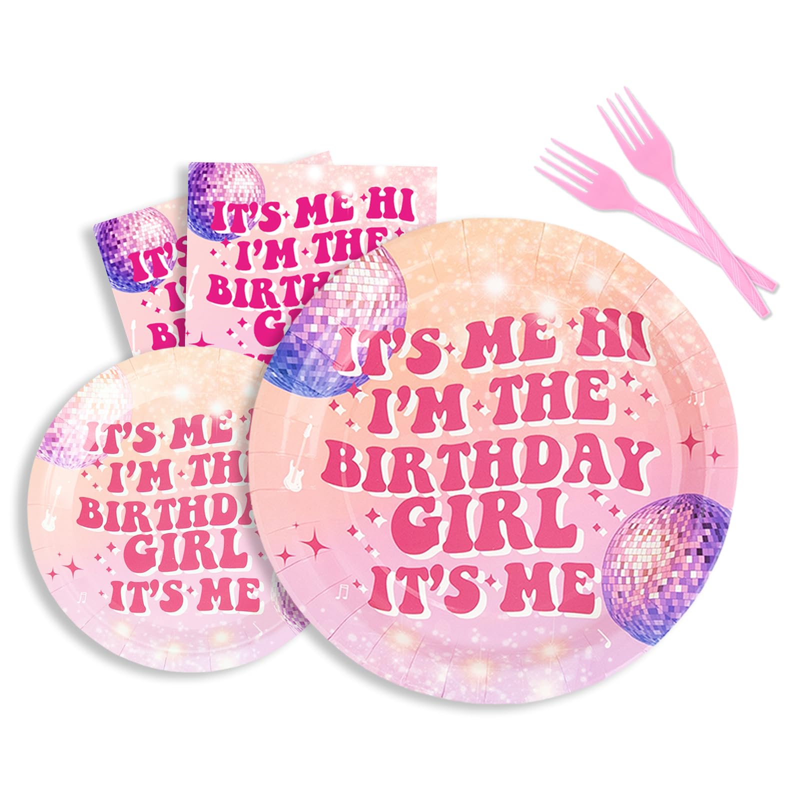 Its Me Hi Im The Birthday Girl Its Me Tableware Includes Plates, Forks, Napkins, For Girl Birthday Friendship Party Pink Theme Decorations