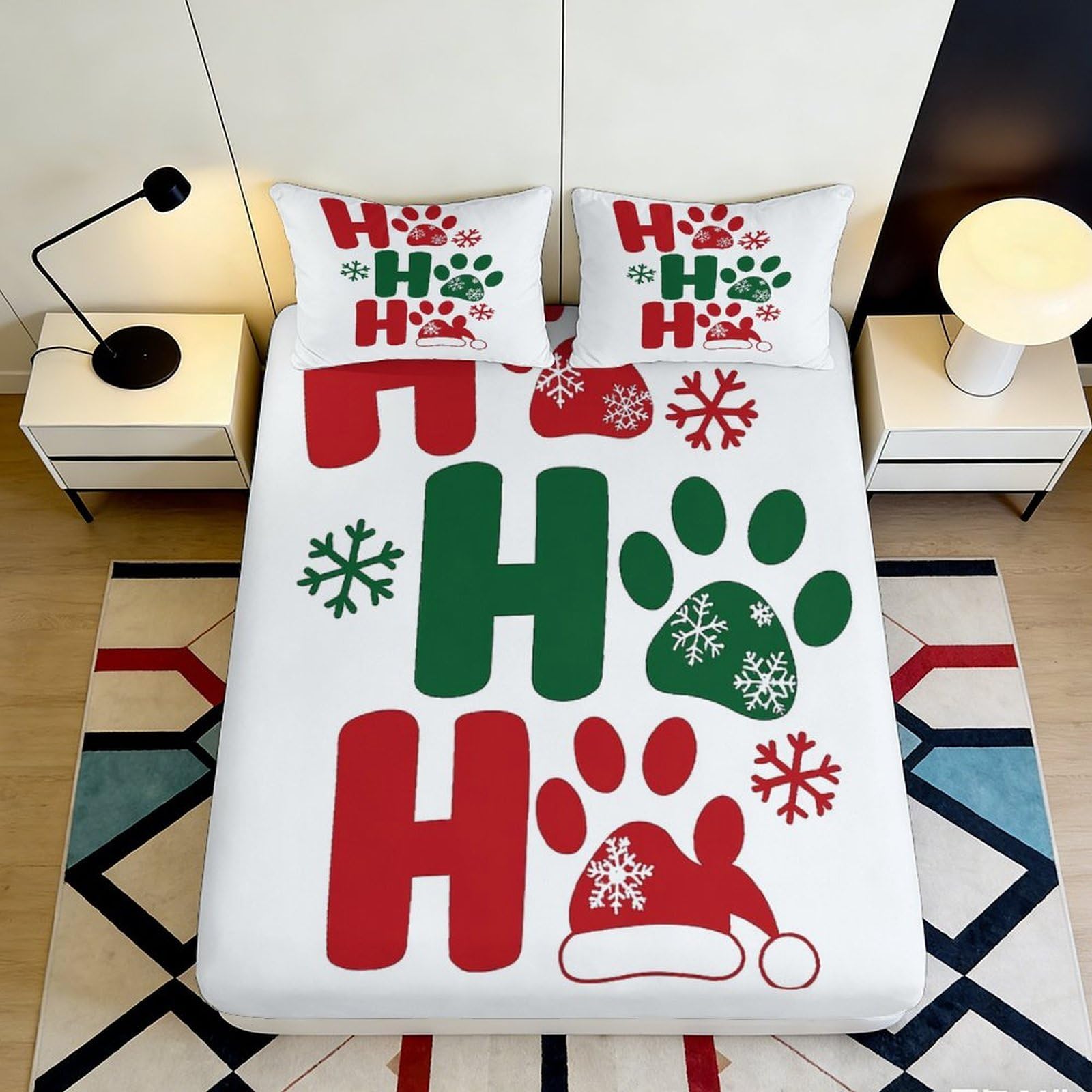 Jqzkxnhpbr Style-10 3D Printed Christmas Paw Fitted Sheet Microfiber Snowflake Bed Sheet Red Green Pattern For Bedroom Guest Decor 90X200x25cm