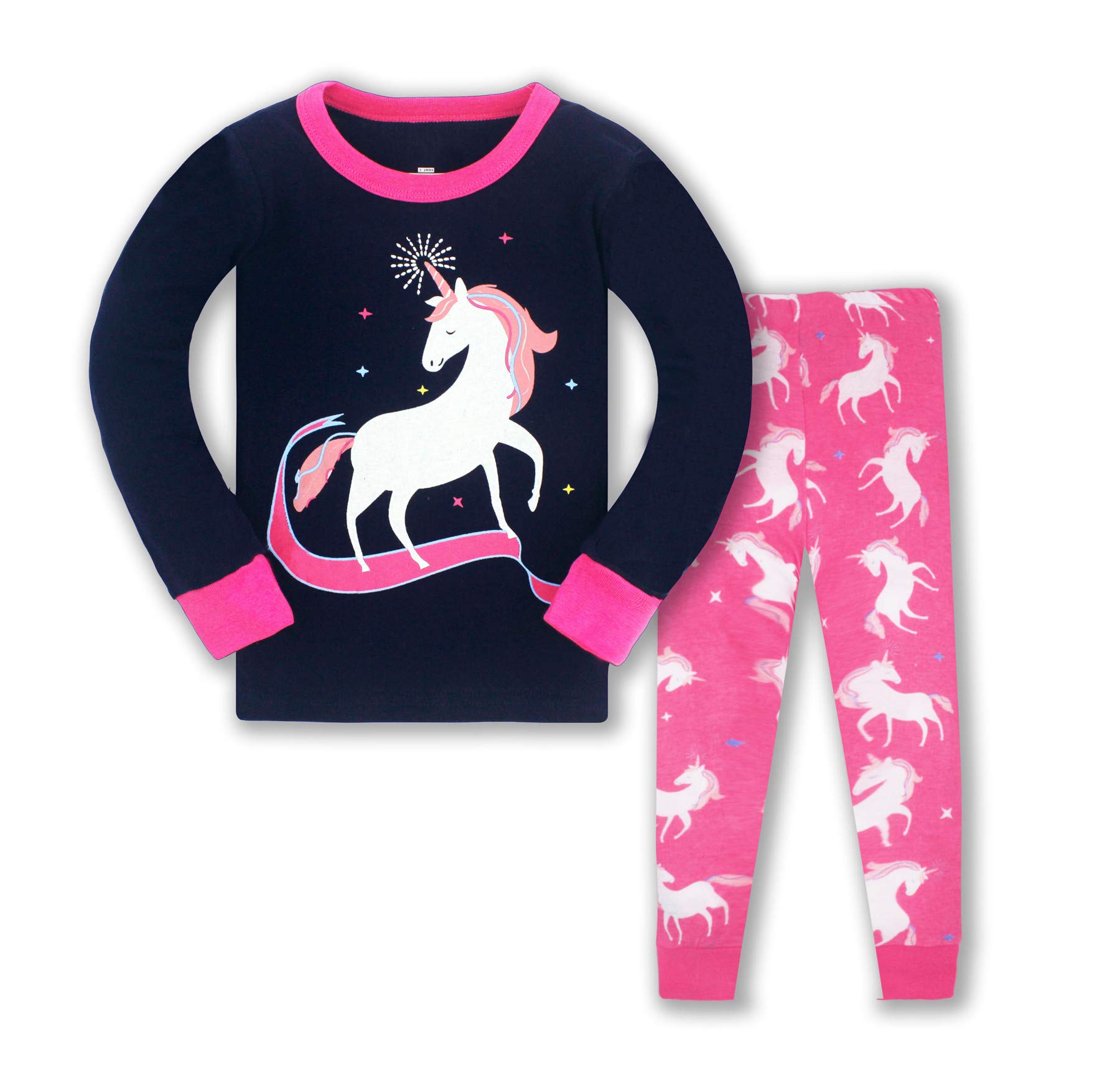 HIKIDSGirls Christmas Pyjamas Set Toddler Clothes Sleepwear Unicorn Print Nightwear Winter Long Sleeve PJs 2 Piece Outfit Xmas Gift for Kids 2-8 Years