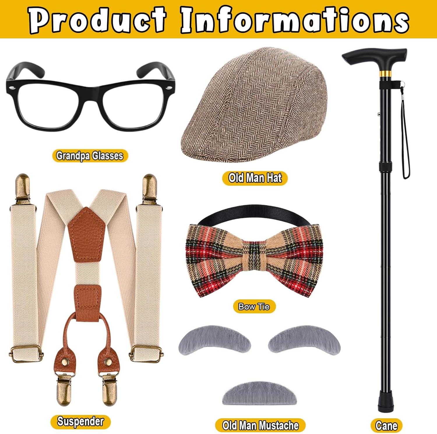 Yanbuny 6 PCS Old Man Costume for Boys,100 Days of School Old Person Costume for Kids Grandpa Cosplay - Image 2