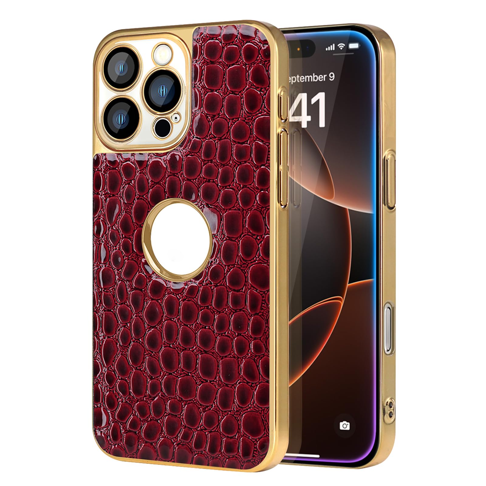 Etui na telefon komórkowy iPhone 16 Pro Max / 16 Pro / 16 Plus/16, magnetyczne etui na telefon komórkowy, galwanizowane, ultracienkie, ze wzorem krokodyla, etui ochronne z logo, czerwone, 16