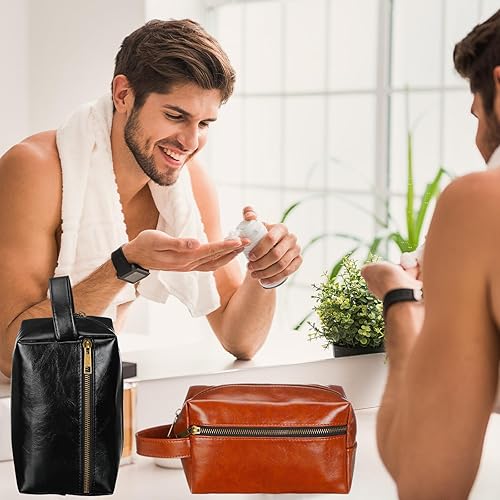 Miniatura 5 de Hillban 10 piezas de regalo de padrinos de boda bolsa de aseo de cuero para hombre, kit de afeitado de viaje, bolsa de baño, maquillaje, suministros