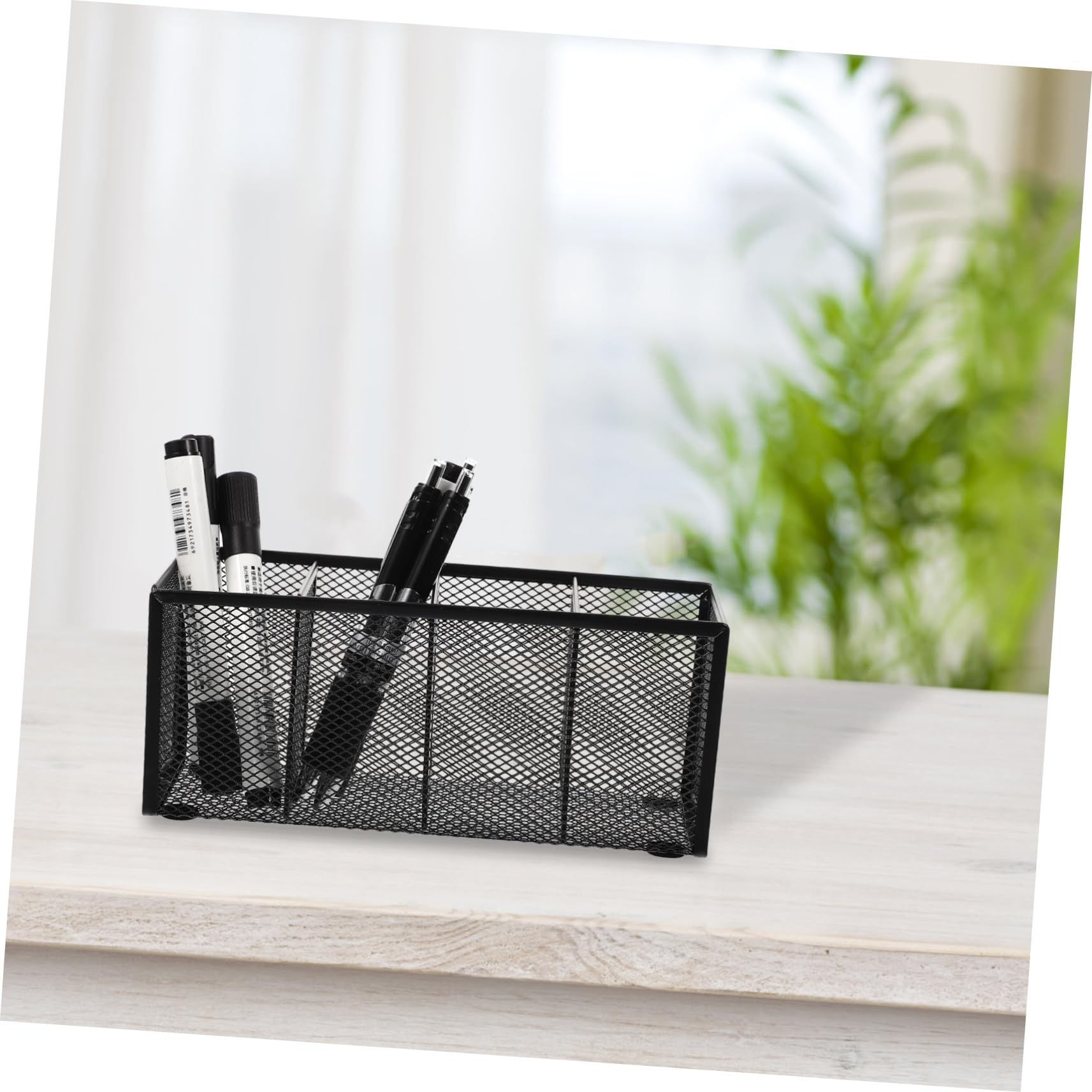 4 Stück Metall Stiftehalter mit Fächern Stabiler Schreibtisch Organizer aus Schwarzem Eisen Platzsparende Aufbewahrungsbox für Büro Schreibutensilien Leichter Vanity Organizer