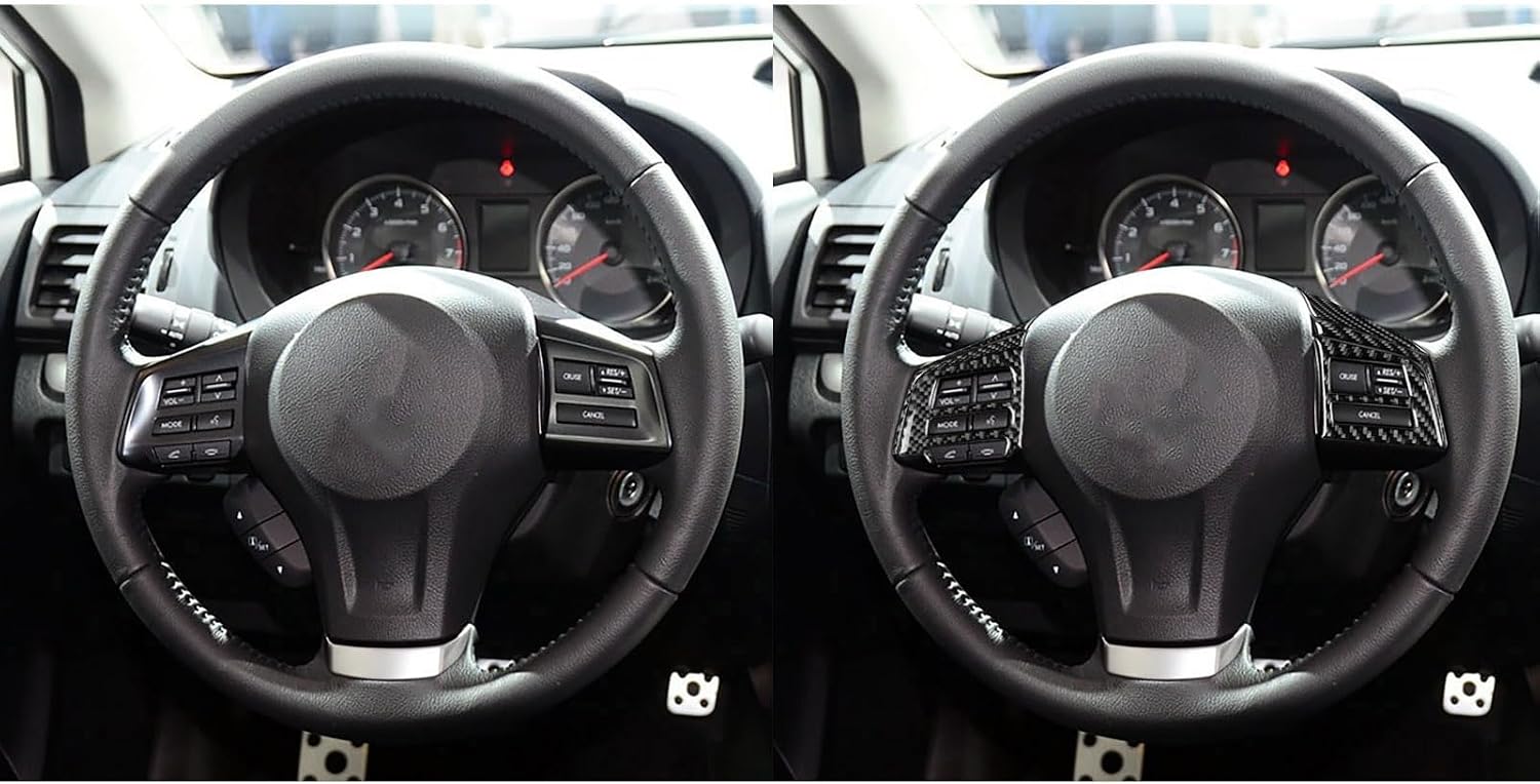 Real Premium Carbon Fiber Compatible with Subaru Impreza 2012-2016 Compatible with Subaru XV Crosstrek 2013-2017 Accessories Car Cover Sticker Decal Interior Trim(Steering Wheel Button Style A)