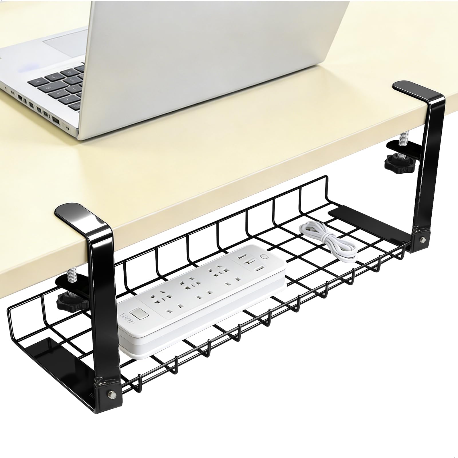 Portacavi Sotto Scrivania Gestione dei cavi sotto il vassoio della scrivania, Vassoio per Gestione Cavi Elettrici 380x190x195 mm, Passerella Portacavi in Filo Metallico Adatto per Scrivania 1.2–4cm