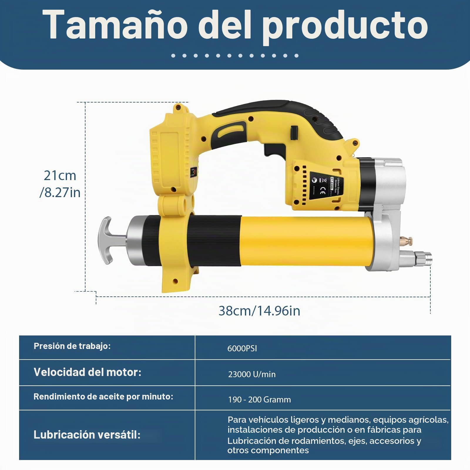 ASUNCELL Engrasadora a Batería 18V, Engrasadora Eléctrica con 2 * 5.5AH Baterías y Cargador, 8000 PSI de Presión, Kit Completo de Pistola de Engrase, para Engrasar Equipo Pesado