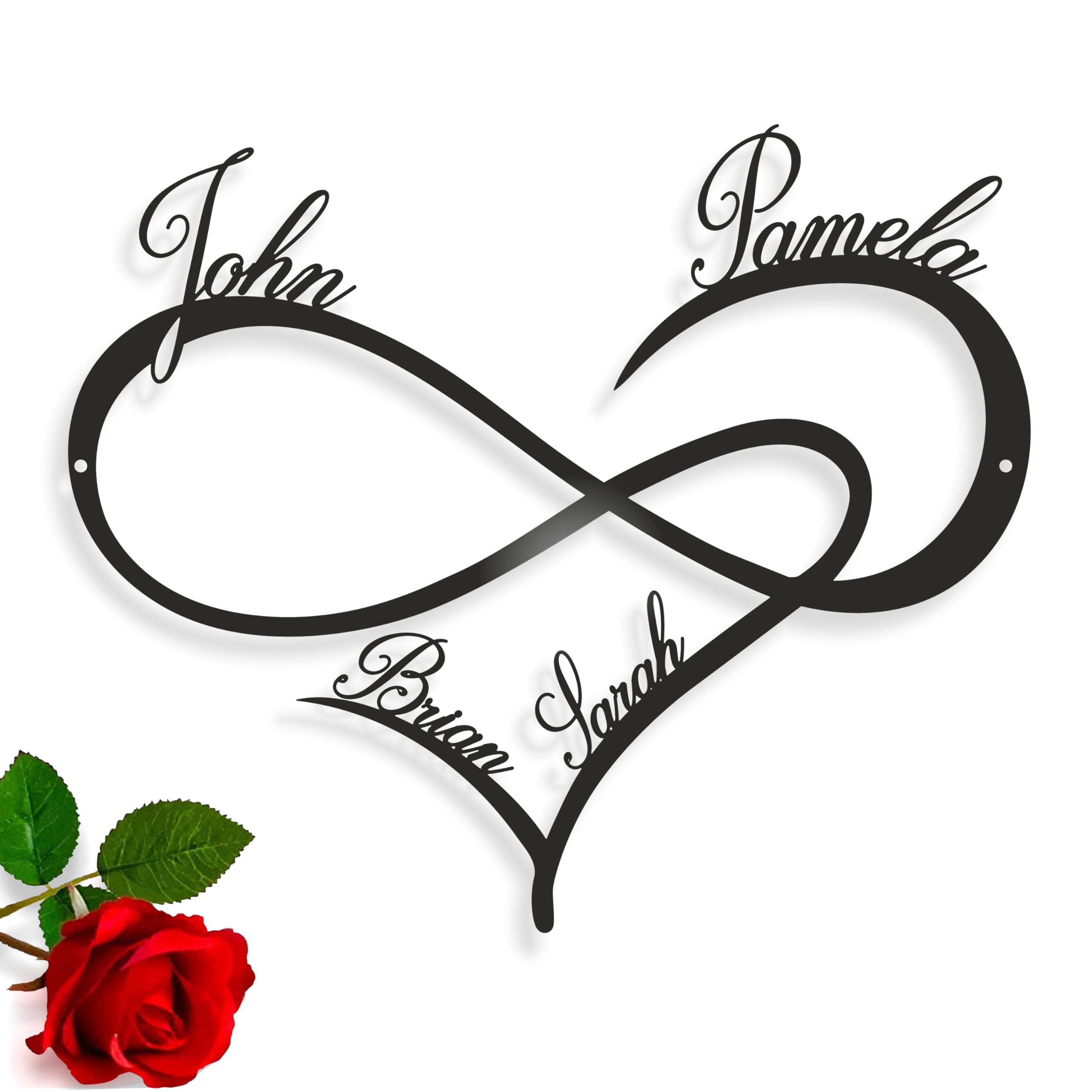 Cœur à l'infini personnalisé, Infinity Heart, Prénoms et le nom de famille, Signe d'amour en métal, Cadeau pour les parents, Décoration murale, Cadeau pour maman, Custom Amour Plaque, Symbole Infinity