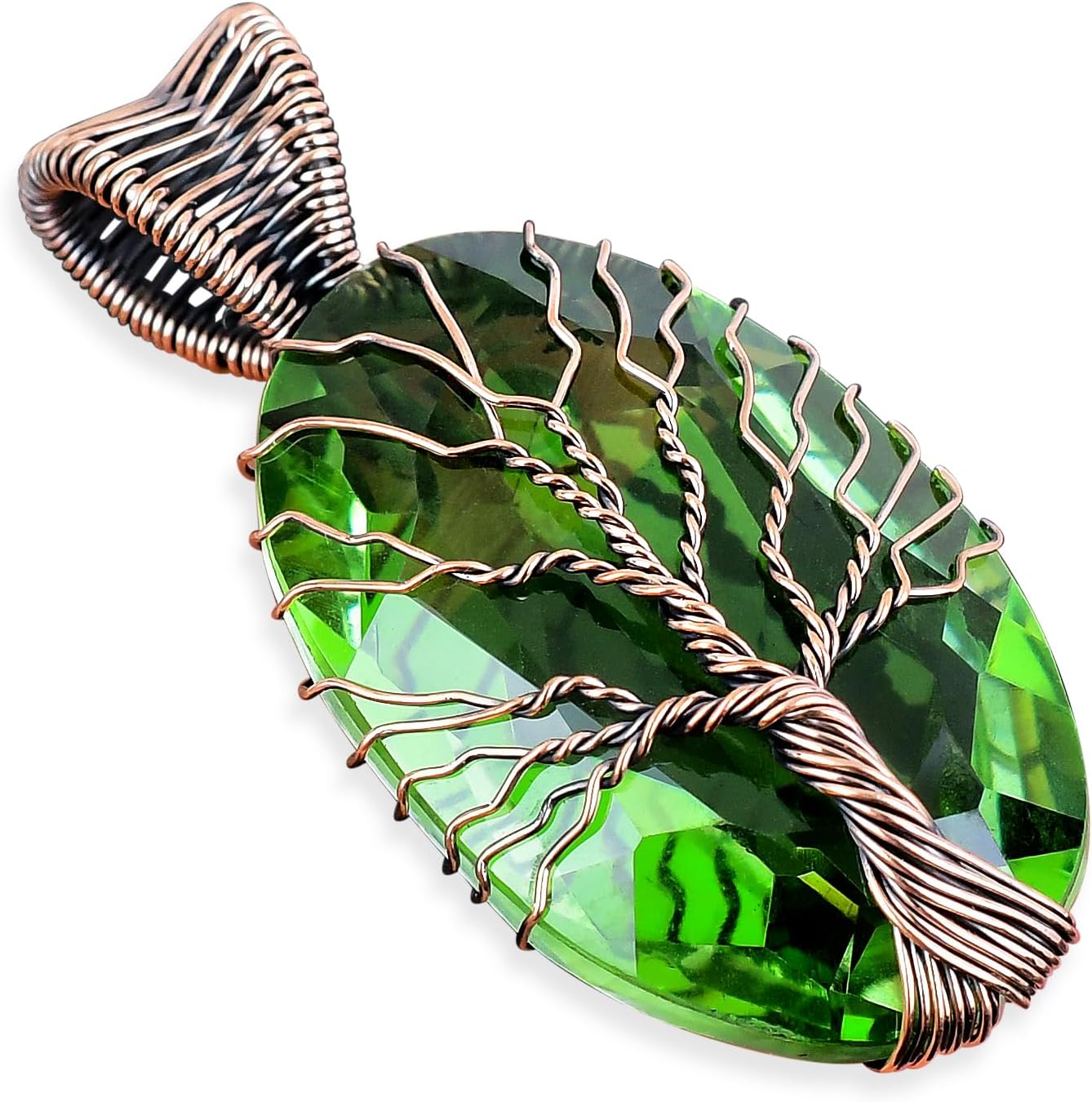 Tree of Life Copper Wire Wrapped Gemstone Pendant Necklace | Boho Healing Stone Jewelry Gift Oval Shape Pendant Gift Jewelry