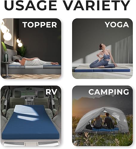 Miniatura 8 de Colchón plegable individual de 4 pulgadas para suelo y viajes con funda extraíble, colchón ligero y portátil para adultos y niños, compacto y fácil