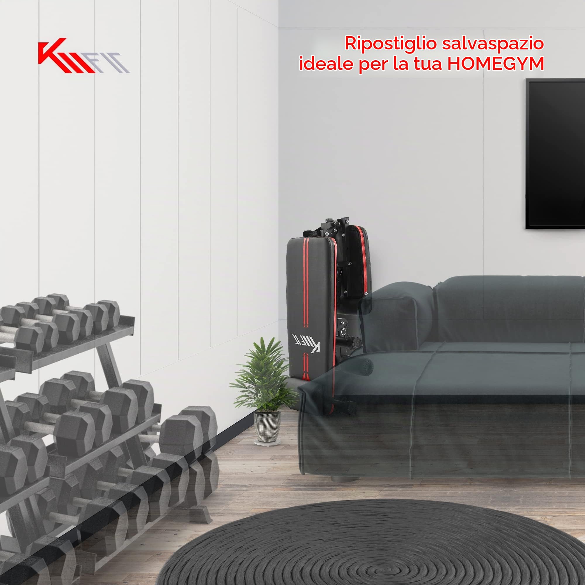 KM-Fit panca pesi pieghevole Panca Fitness per allenamento | Schienale regolabile in 6 posizioni | Sedile regolabile in 3 posizioni | Superficie in EVA traspirante | Capacità di carico fino a 400 kg