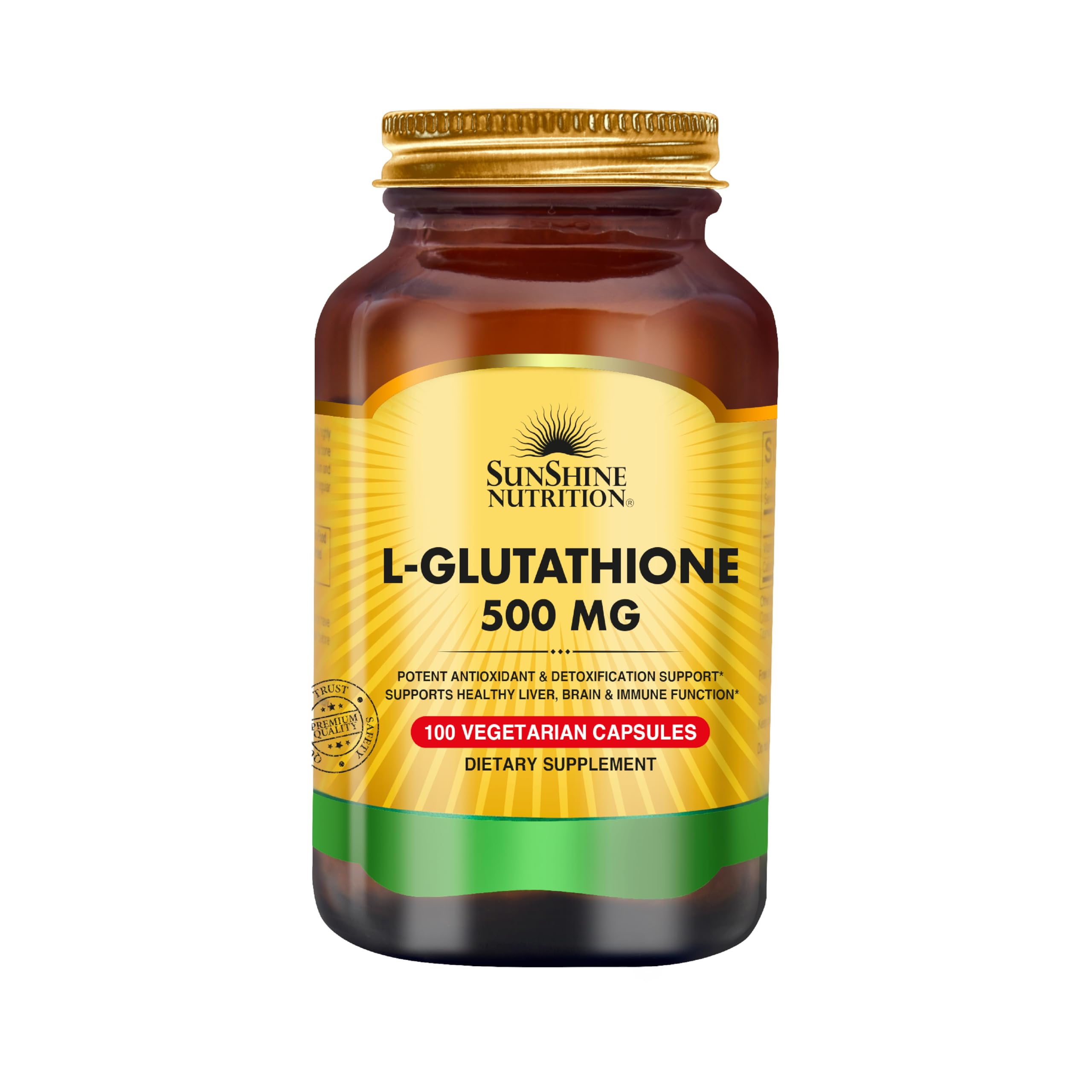 Sunshine Nutrition L-Glutathione, 500 Mg 100 Capsules | Promotes Antioxidant & Detoxification | Suitable For Vegetarian