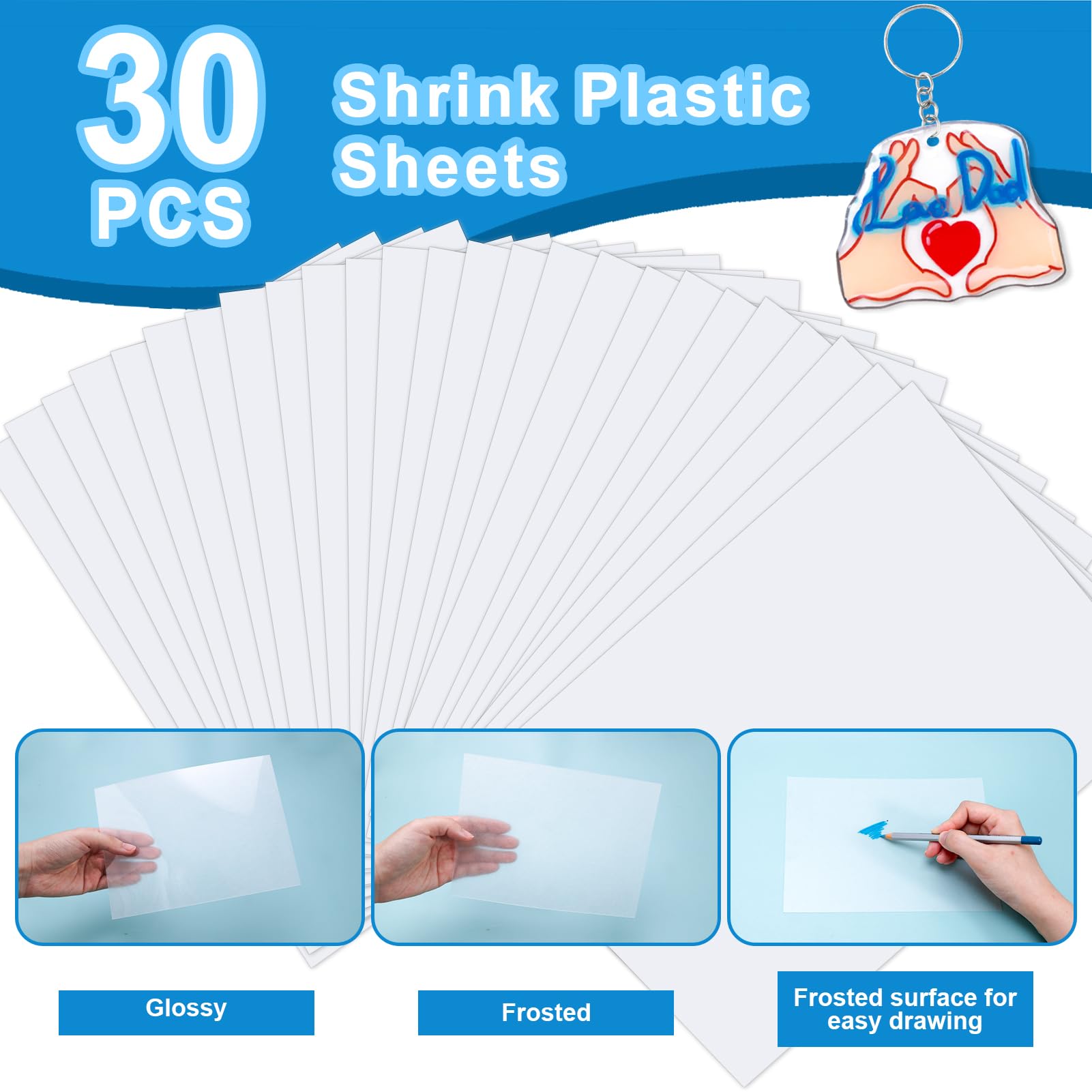 Auihiay 30PCS Shrink Plastic Craft Kit for Kids with 30 Keychains & 100 Jump Rings, Shrink Films Papers - Image 4