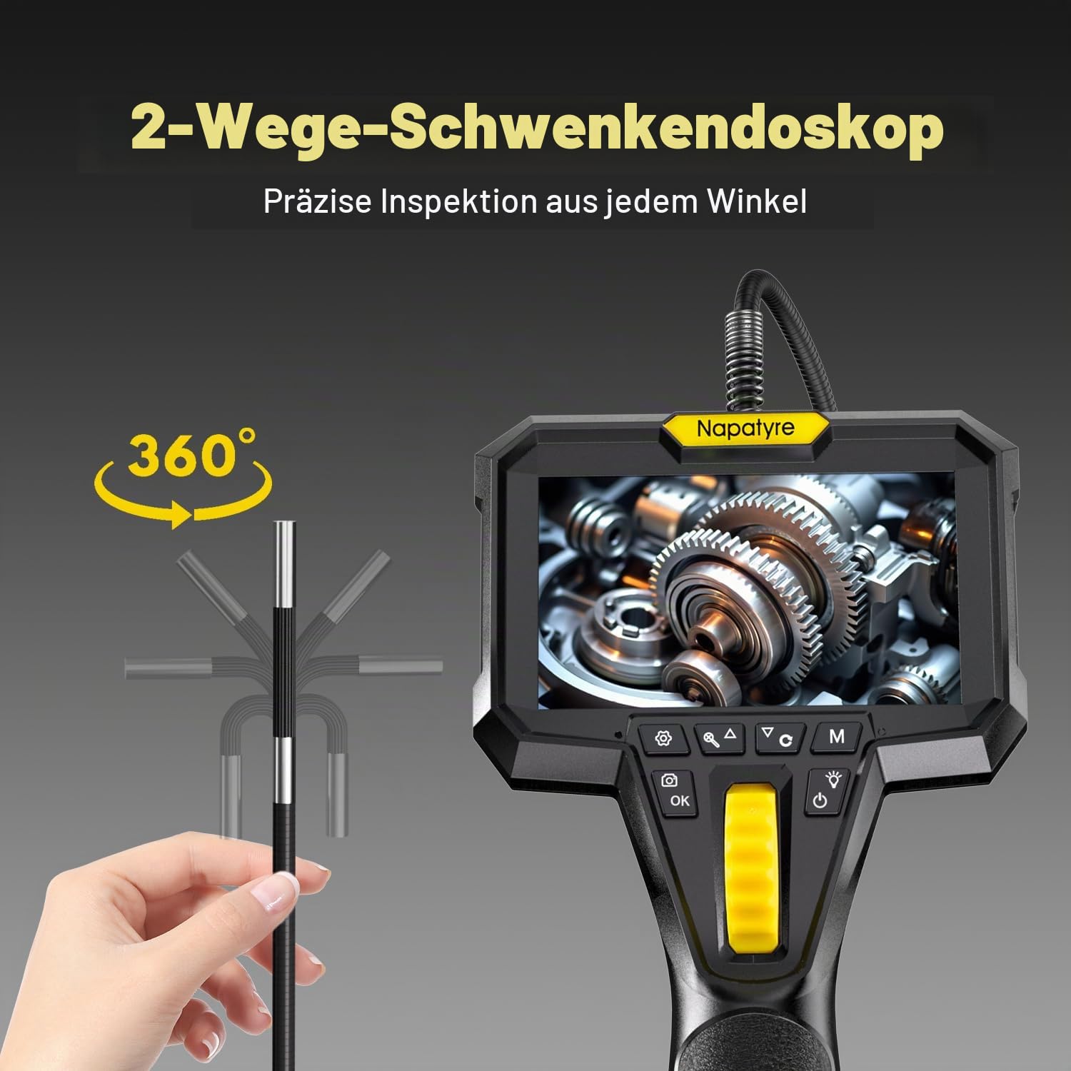 Endoskopkamera mit Licht,1080P HD Endoskop mit 6 Einstellbaren LEDs, 4,3" IPS Bildschirm Inspektionskamera, 2600mAh Batterie Rohrkamera, 6,2mm IP67 Wasserdicht Kanalkamera (1 Meter)