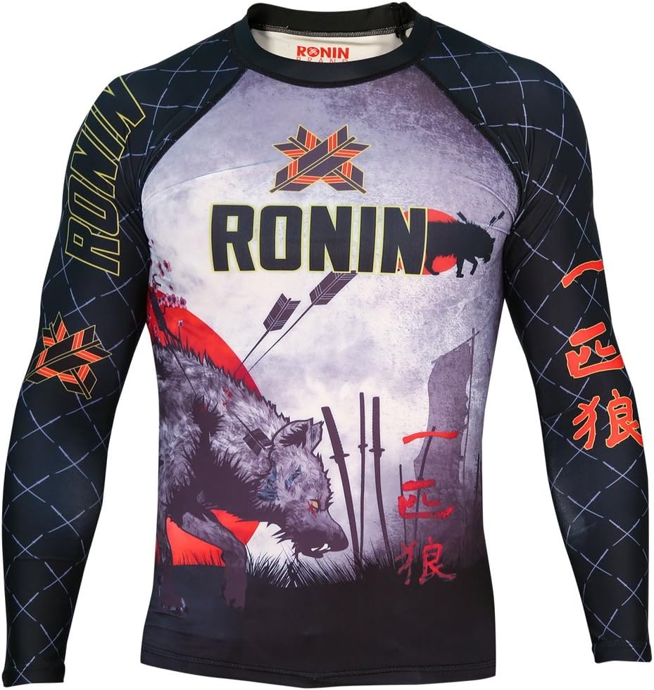 Ronin Base Layer Long Sleeve Shirt - Rash Guard Shirt for MMA, BJJ, Sports - Thermal Top - Lone Wolf Design - Durable & Comfy