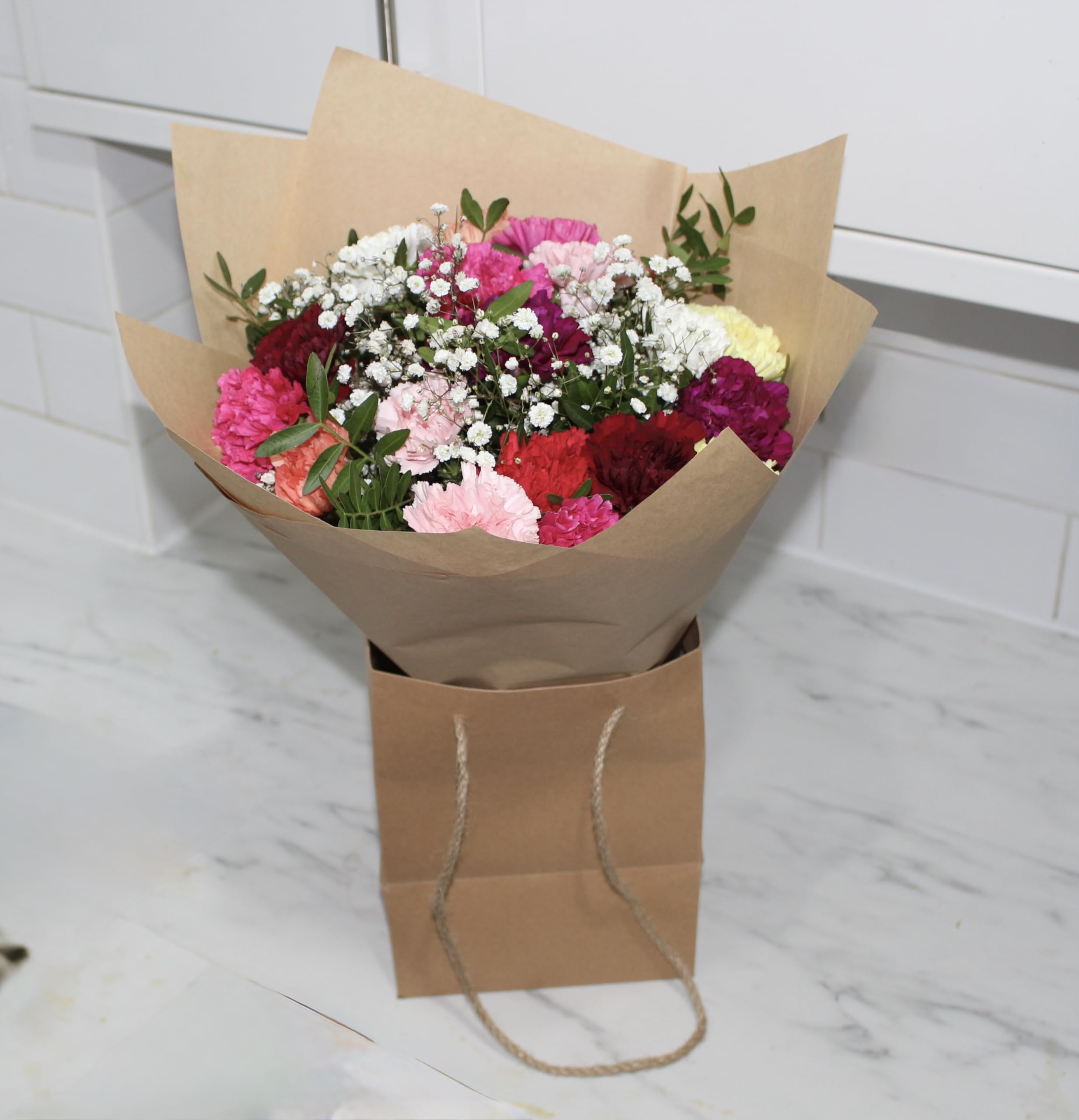 Sweet Celebration Bouquet Fresh Flowers - Carnation| Long Lasting & Pretty Bunch of Flowers | Wrapped | Handwritten Card | Ideal Birthday or Mothers Day Gift |celebrating. (Standard)