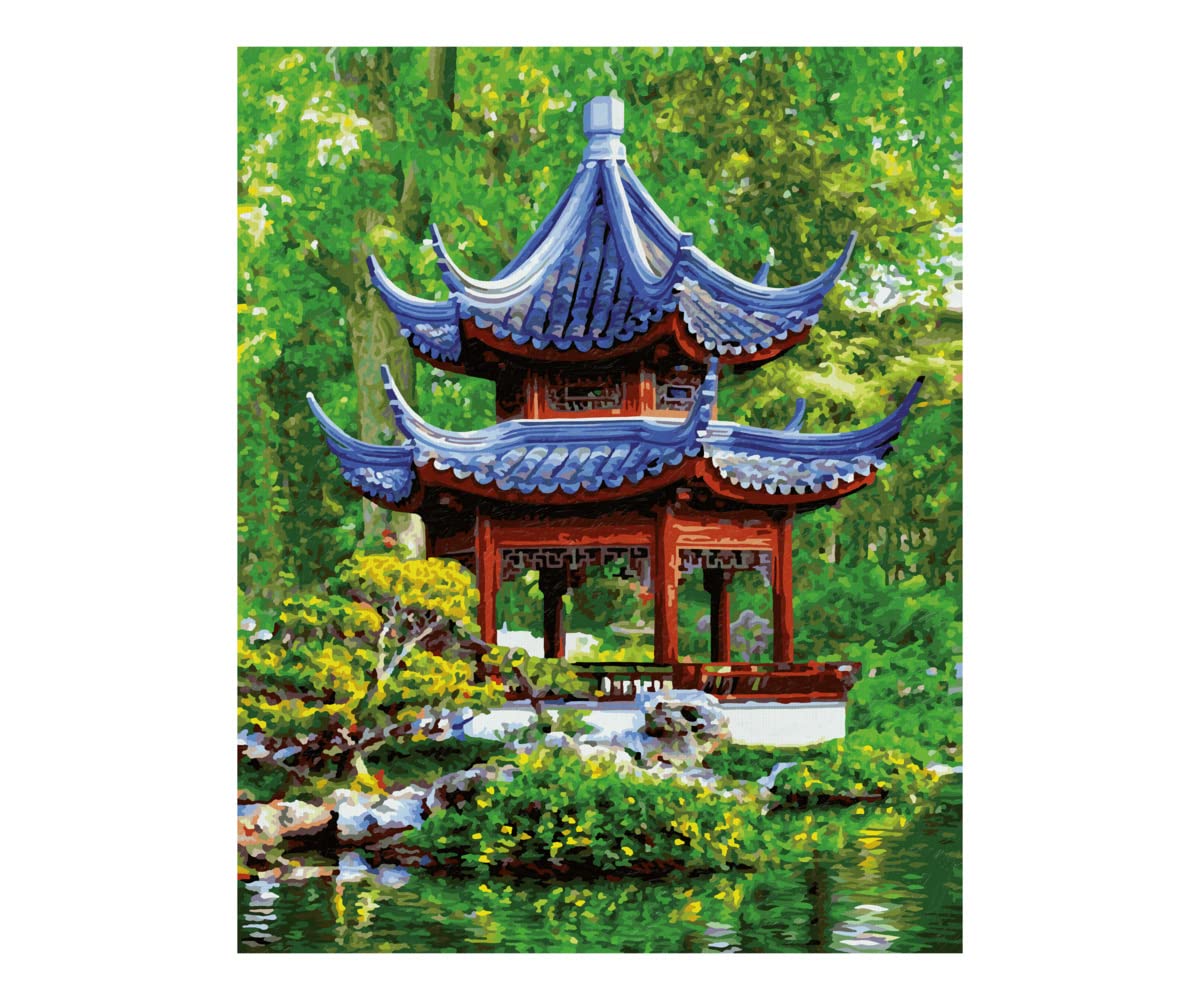 Schipper 609130850 Dipingi con i Numeri, Pagoda nel Giardino Giapponese, dipingi Immagini per Adulti, Inclusi pennelli e Colori acrilici, 40 x 50 cm