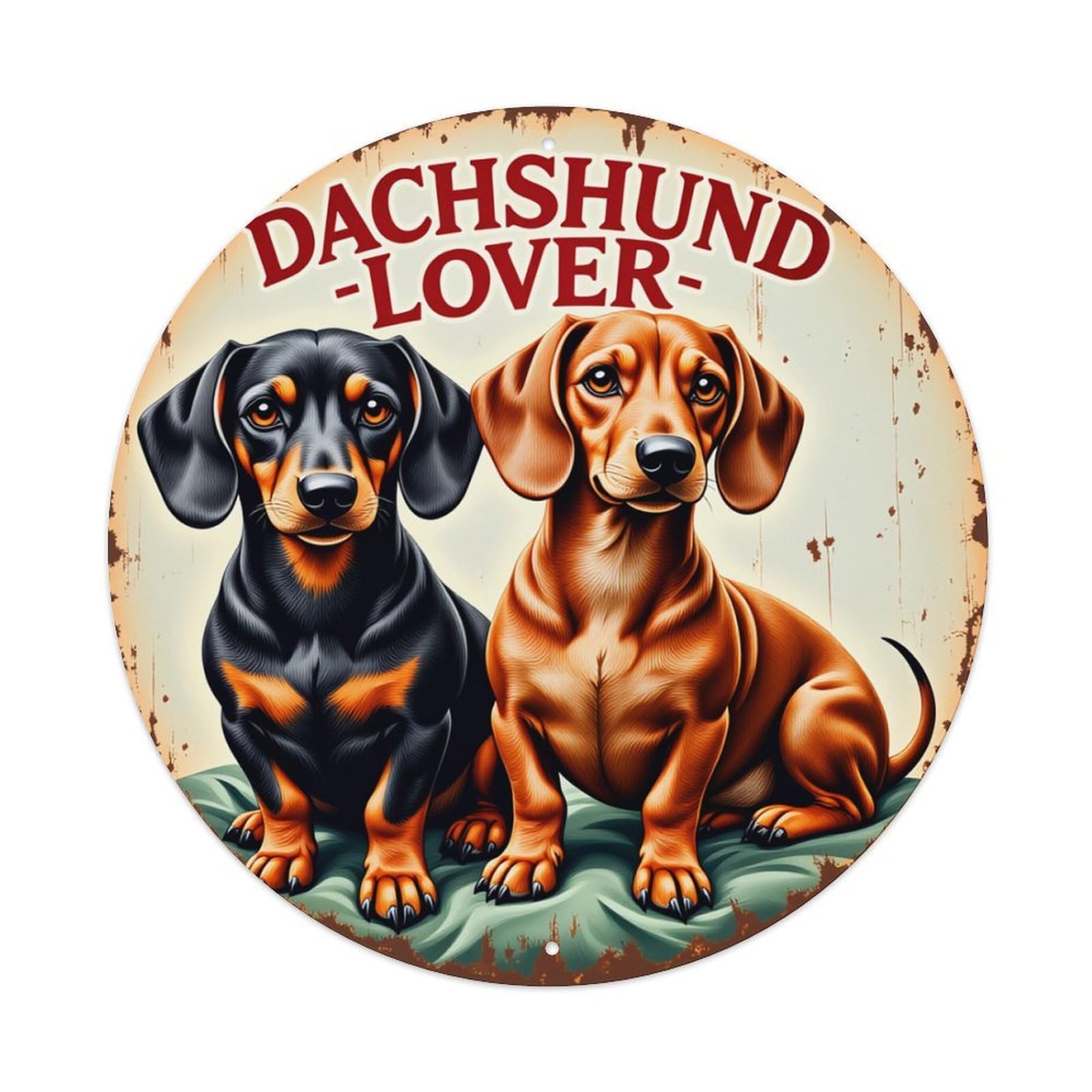 Dachshund Lover Pattern Print Design Round Tin Sign Retro Metal Sign for Cafe Bar Pub Home Game Room Gym Club Wall Decoration Vintage Metal Poster 8x8 Inch