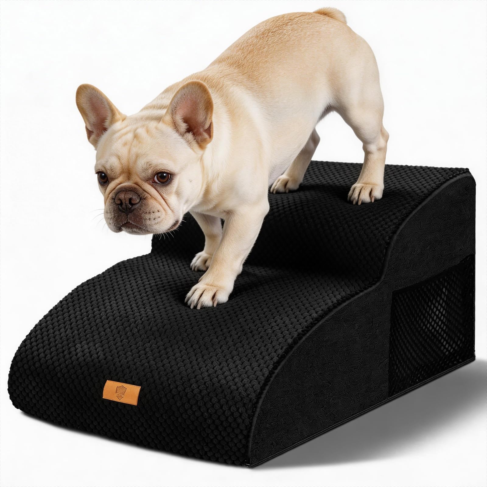 Dog Stairs, 2 Steps High Density Foam Pet Stairs, Dog Ramp with Non-Slip Waterproof Cover, Dog Steps for Sofa & Bed, 55 x 40 x 30 cm, Black
