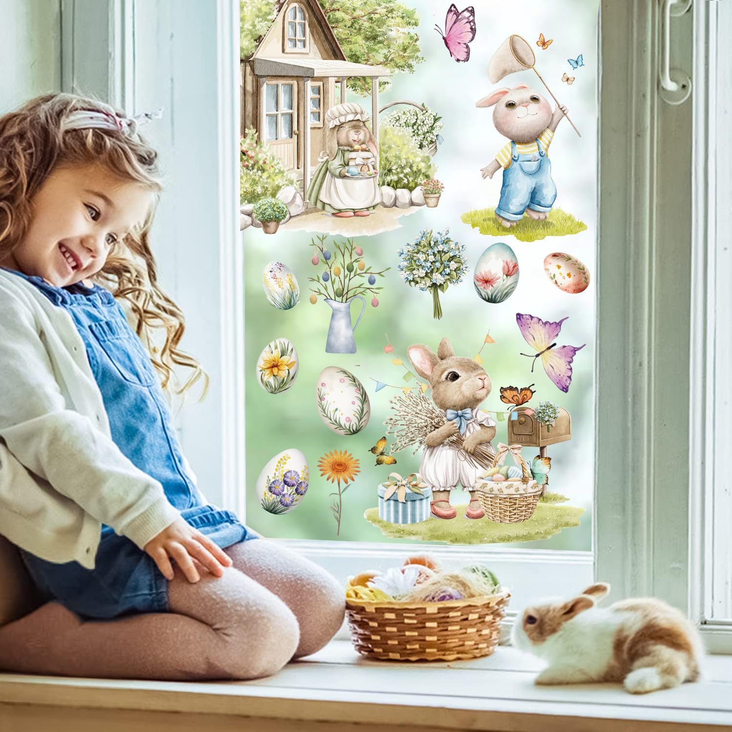 Vetrofanie Pasquali 9 Fogli Con 70 Adesivi | Decorazioni Riutilizzabili Per Finestre | Uova, Coniglietti E Fiori - Foto 8