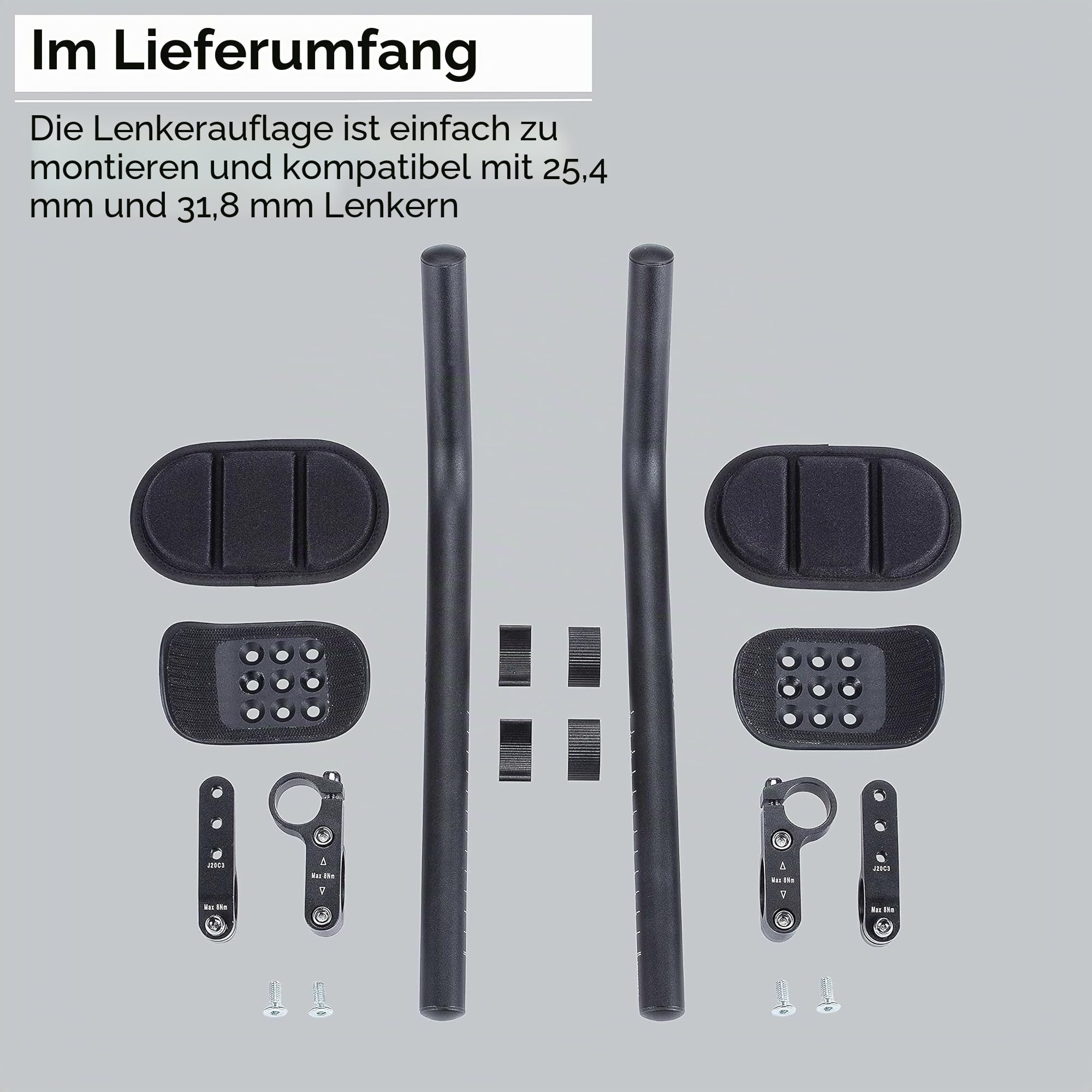 BBB Cycling Aero Bars Maximale Aerodynamik Fahrradlenker Aluminium, Extra lange J-Bend Armlehne für Rennräder Triathlon Lenkerstütze Rutschfeste Fahrradgriffe AeroMax BHB-60, Ø 25.4 / 31.8 mm