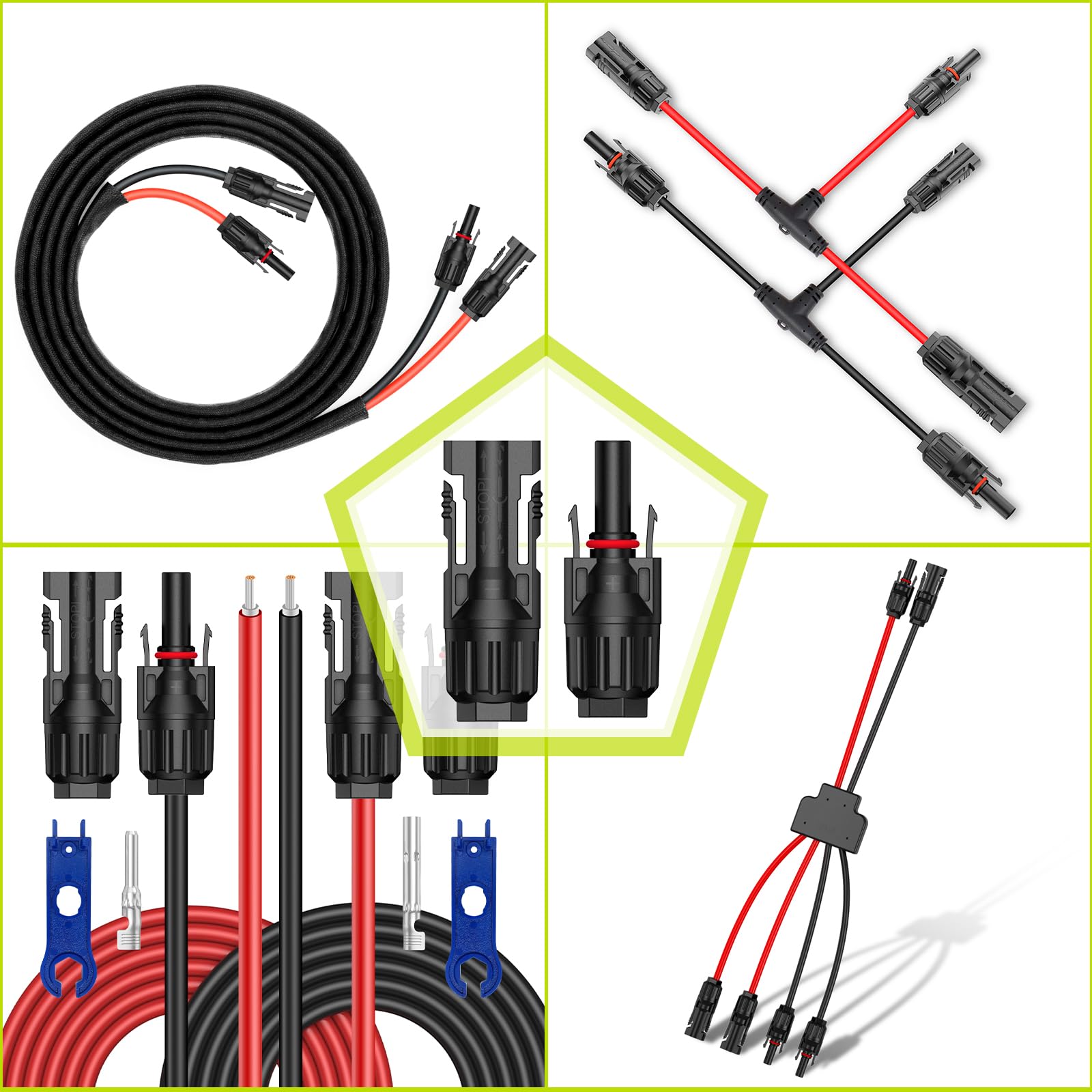20 par złączy solarnych, 40 szt. złącza kabli do paneli słonecznych, adapter męski/żeński, IP68, 1000 V, 30 A, 10AWG, 12AWG, 14AWG, wodoodporne, pyłoszczelne złącze z 2 kluczami (20 par złączy