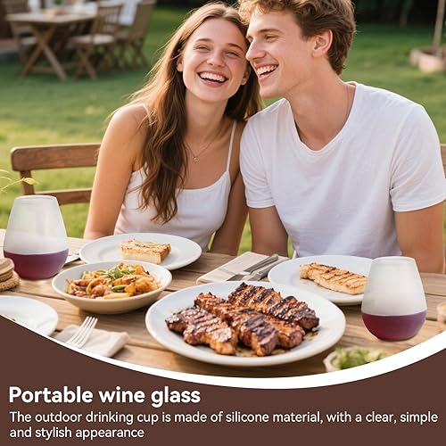 Miniatura 6 de 2 vasos de vino de silicona transparentes portátiles, vasos para beber de vidrio de silicona para acampar al aire libre