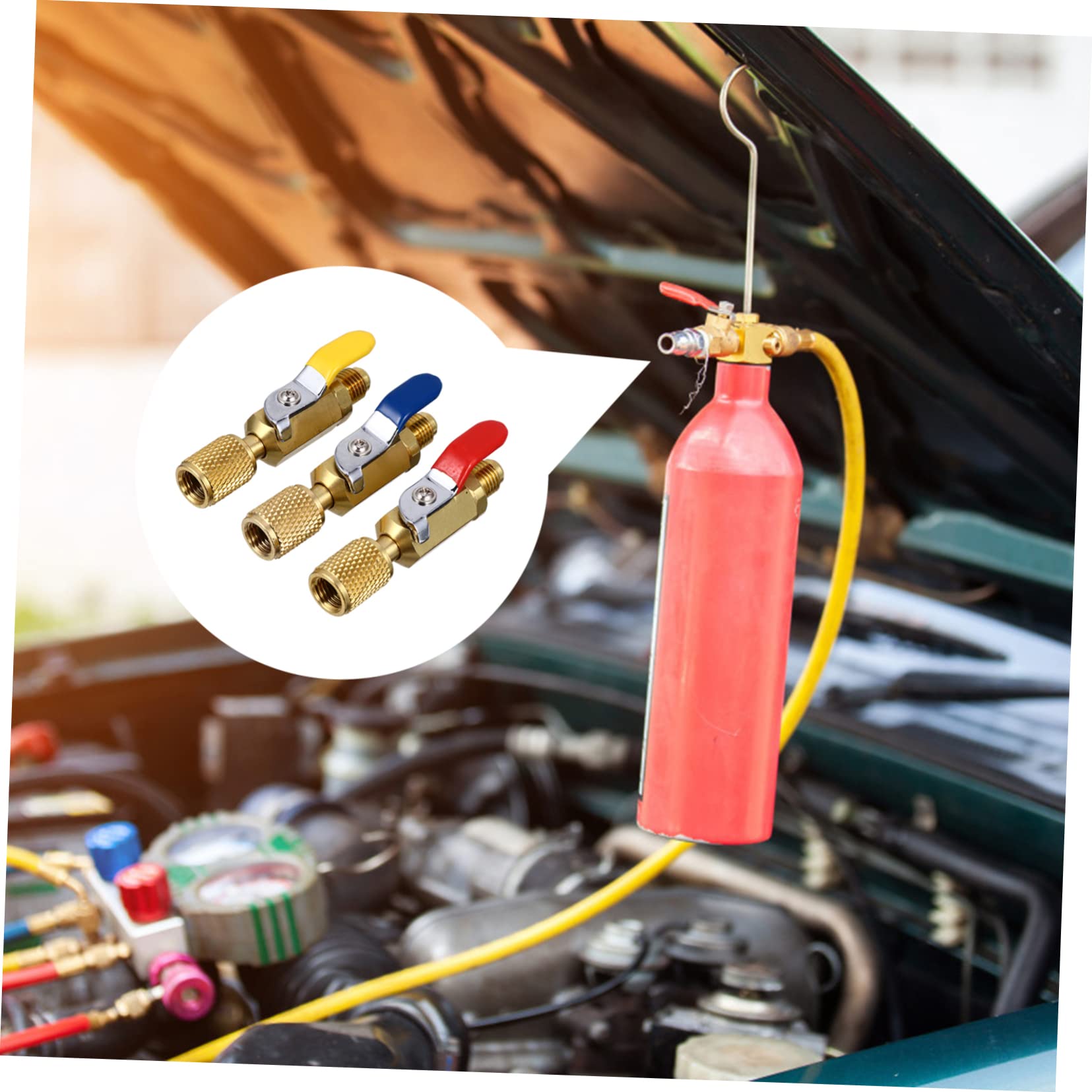 OUNONA Valvola a Sfera Compatta On-Off in Ottone per Accessori Climatizzazione, Attacco Dritto per Gas Refrigerante, 3 Pezzi